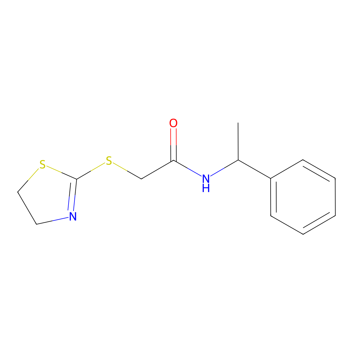 2-(4,5-dihydro-1,3-thiazol-2-ylsulfanyl)-N-(1-phenylethyl)acetamide molecular structure, CAS 311777-49-8