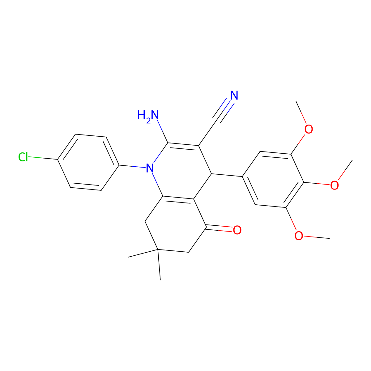 2-Amino-1-(4-chlorophenyl)-7,7-dimethyl-5-oxo-4-(3,4,5-trimethoxyphenyl)-1,4,5,6,7,8-hexahydro-3-quinolinecarbonitrile molecular structure, CAS 311777-77-2