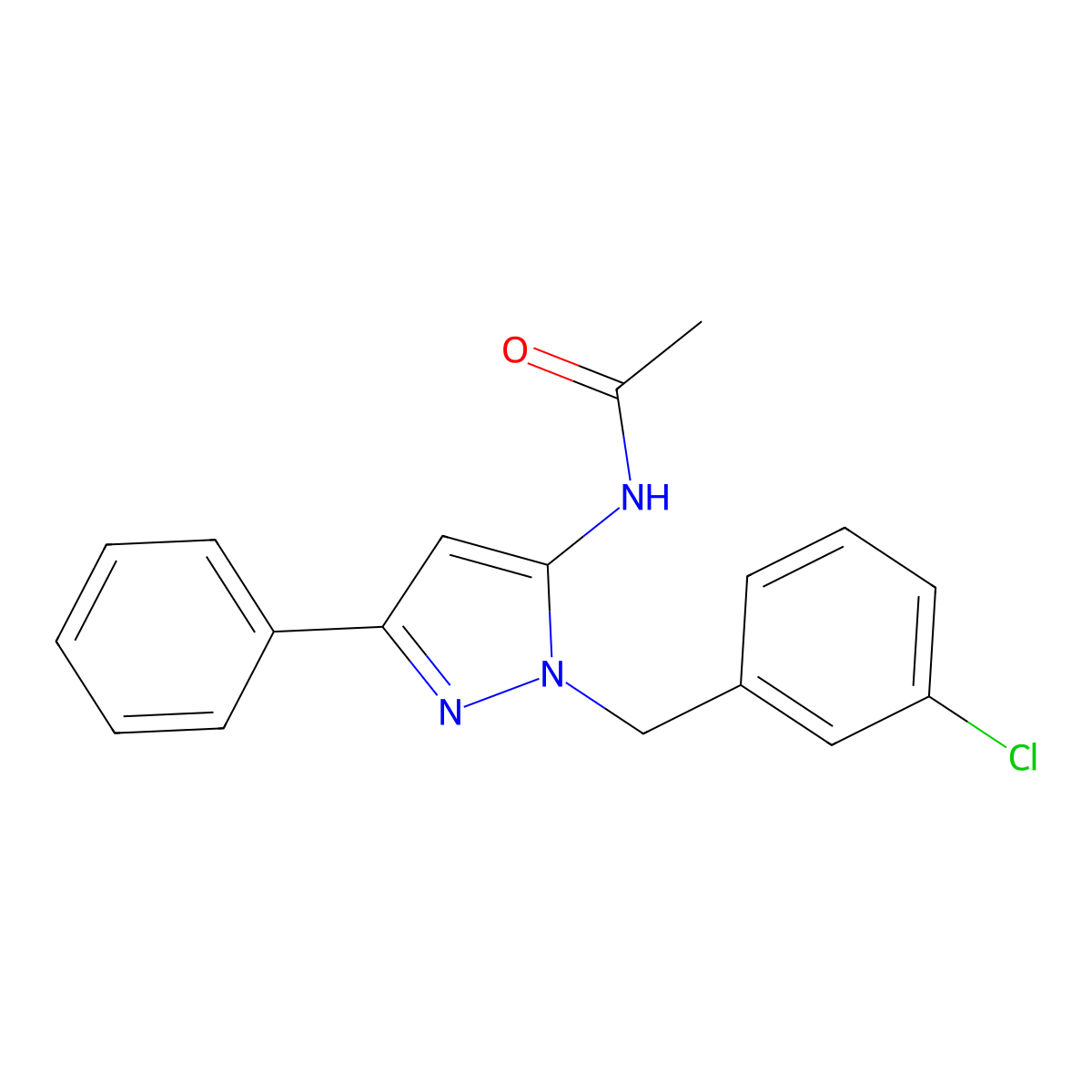 N-[2-[(3-chlorophenyl)methyl]-5-phenylpyrazol-3-yl]acetamide molecular structure, CAS 311777-94-3