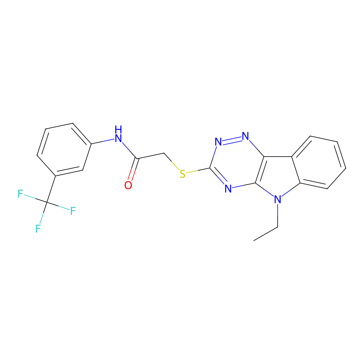 2-[(5-ethyl-[1,2,4]triazino[5,6-b]indol-3-yl)sulfanyl]-N-[3-(trifluoromethyl)phenyl]acetamide molecular structure, CAS 311782-23-7
