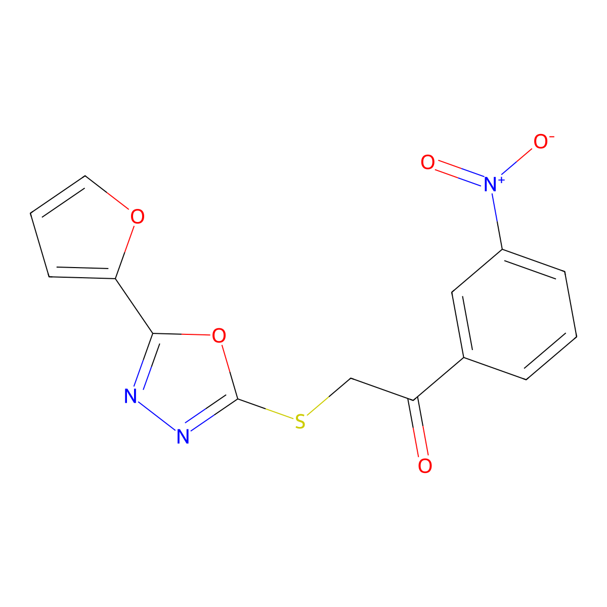 2-[[5-(Furan-2-yl)-1,3,4-oxadiazol-2-yl]sulfanyl]-1-(3-nitrophenyl)ethanone molecular structure, CAS 311782-42-0