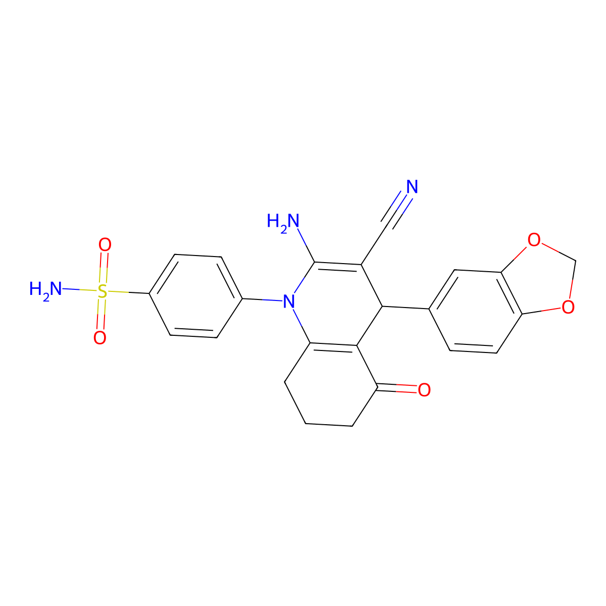 4-(2-Amino-4-(1,3-benzodioxol-5-YL)-3-cyano-5-oxo-5,6,7,8-tetrahydro-1(4H)-quinolinyl)benzenesulfonamide molecular structure, CAS 311782-80-6