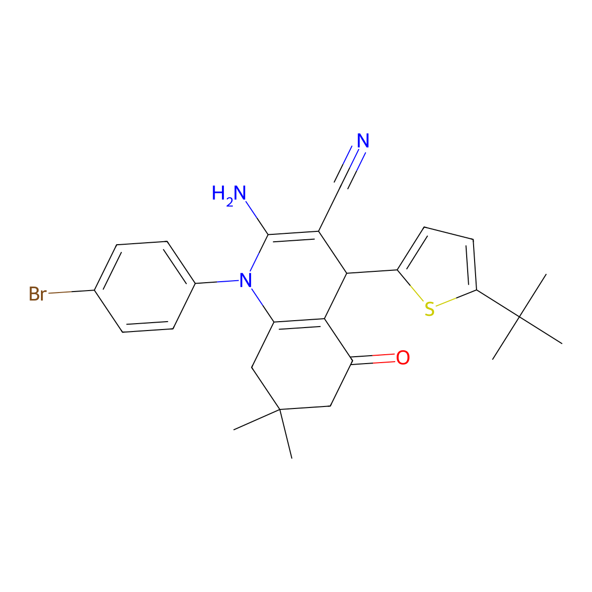 2-Amino-1-(4-bromophenyl)-4-(5-tert-butyl-2-thienyl)-7,7-dimethyl-5-oxo-1,4,5,6,7,8-hexahydro-3-quinolinecarbonitrile molecular structure, CAS 311782-86-2