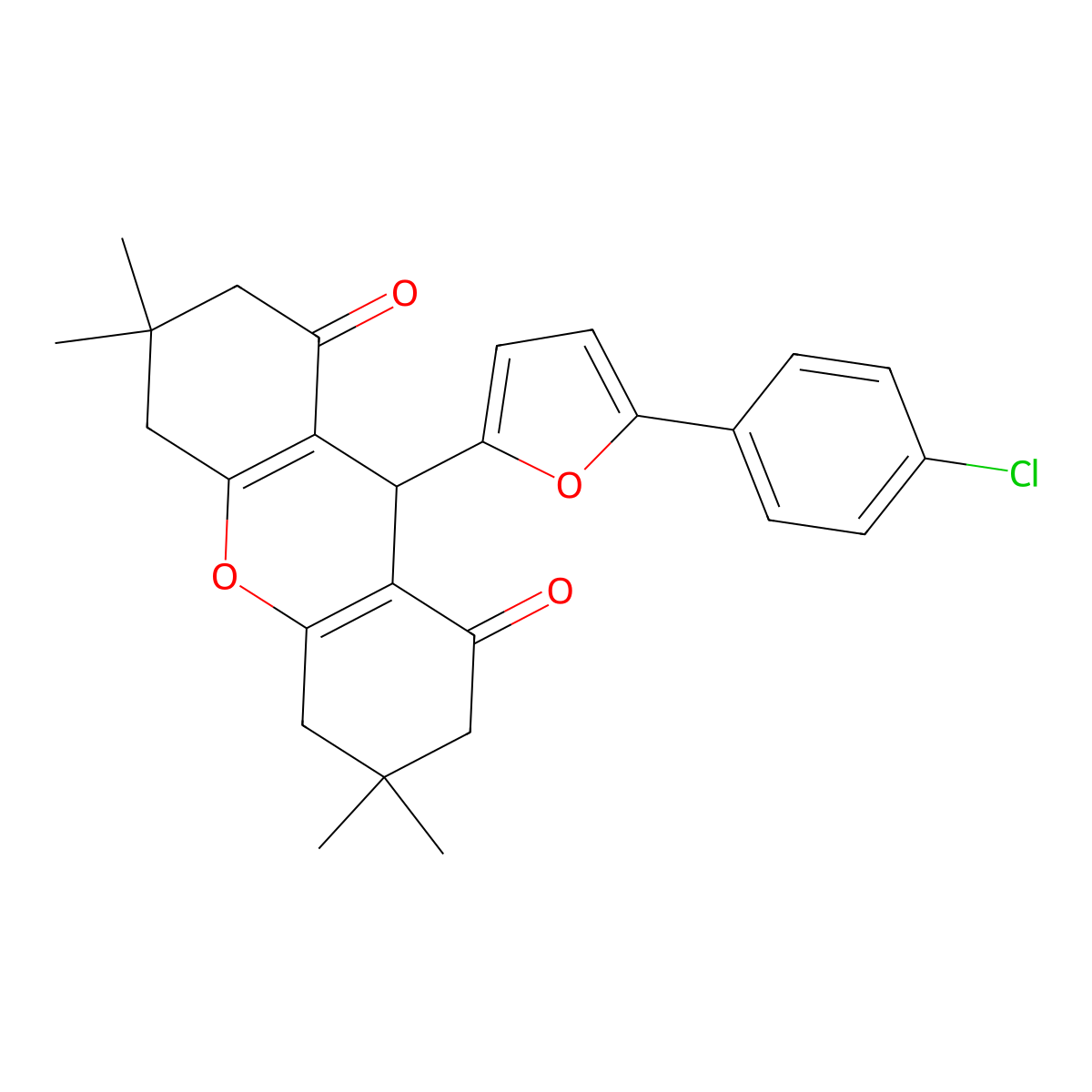 9-[5-(4-chlorophenyl)furan-2-yl]-3,3,6,6-tetramethyl-4,5,7,9-tetrahydro-2H-xanthene-1,8-dione molecular structure, CAS 311783-51-4