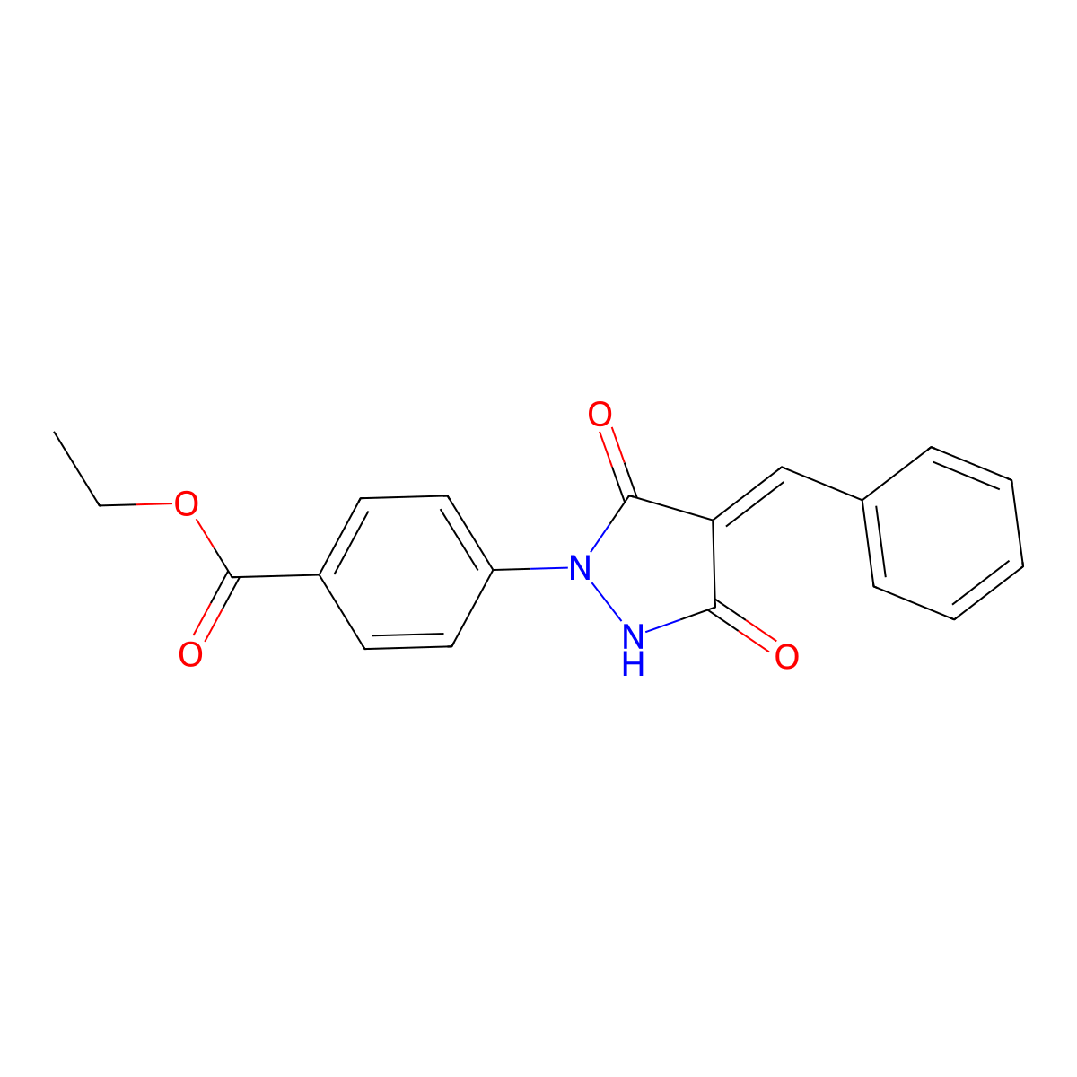 Ethyl 4-(4-benzylidene-3,5-dioxo-pyrazolidin-1-yl)-benzoate molecular structure, CAS 311783-55-8