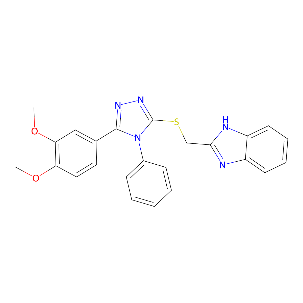 2-({[5-(3,4-dimethoxyphenyl)-4-phenyl-4H-1,2,4-triazol-3-yl]thio}methyl)-1H-benzimidazole molecular structure, CAS 311783-85-4