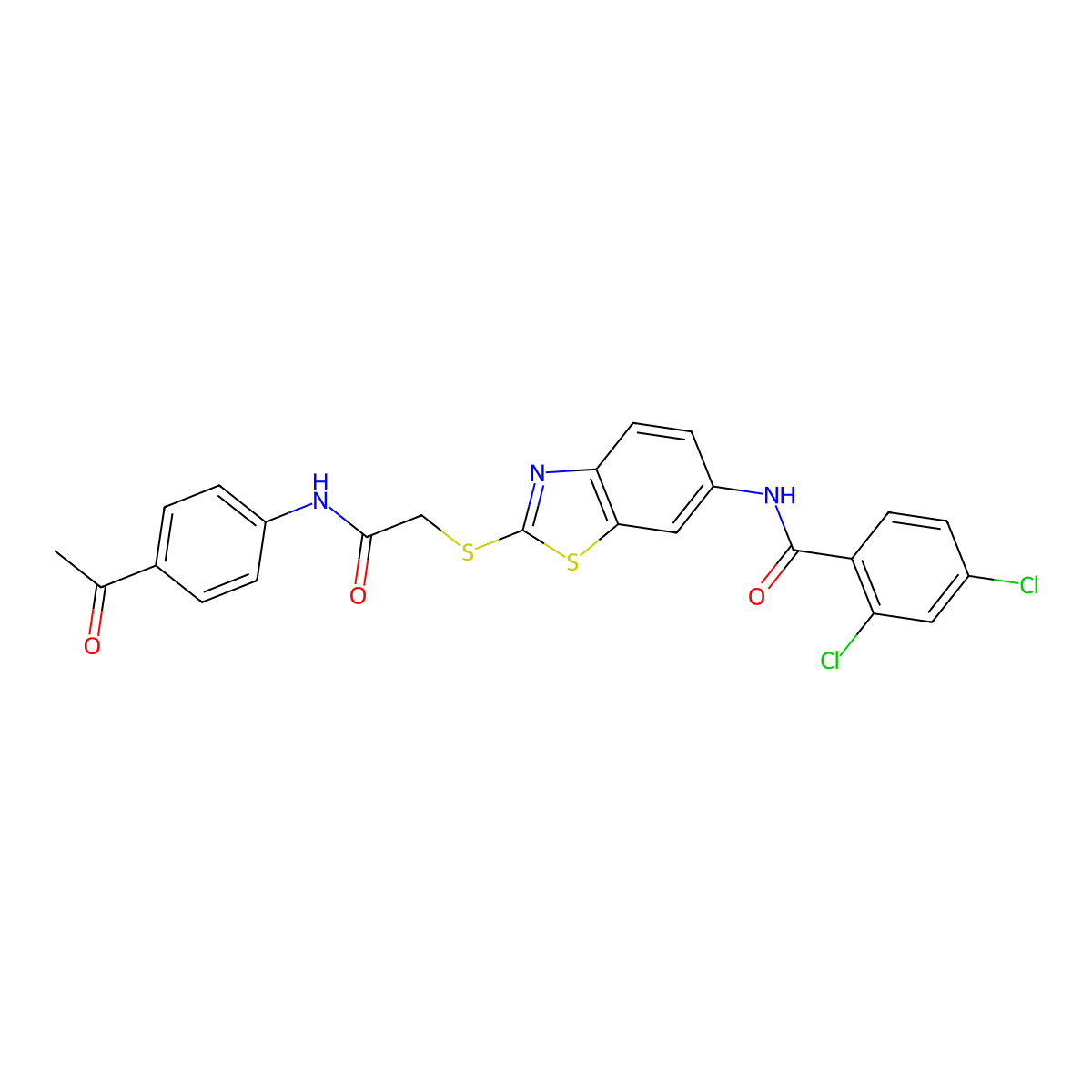 N-[2-({2-[(4-acetylphenyl)amino]-2-oxoethyl}sulfanyl)-1,3-benzothiazol-6-yl]-2,4-dichlorobenzamide molecular structure, CAS 311783-86-5