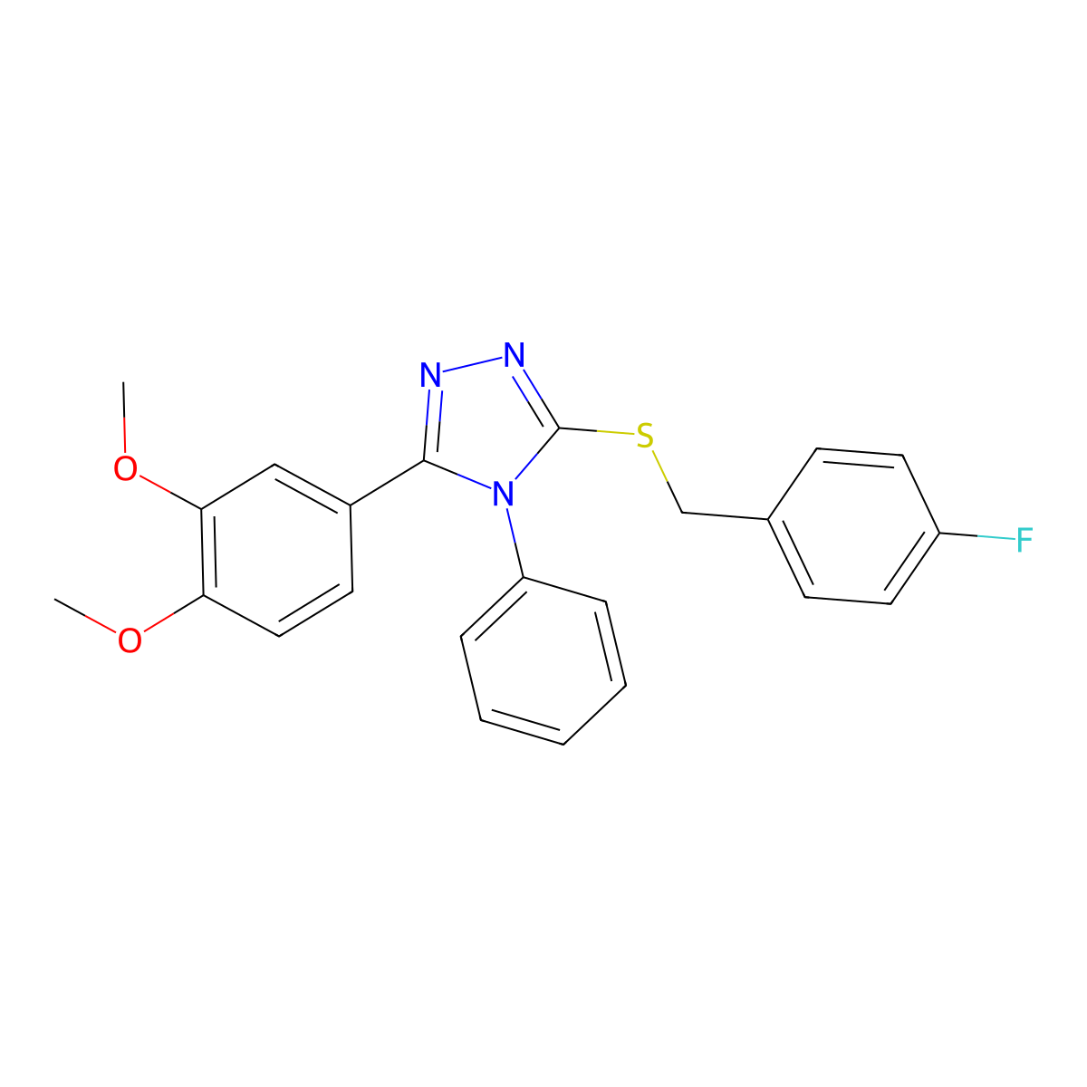 3-(3,4-Dimethoxyphenyl)-5-[(4-fluorophenyl)methylsulfanyl]-4-phenyl-1,2,4-triazole molecular structure, CAS 311784-01-7