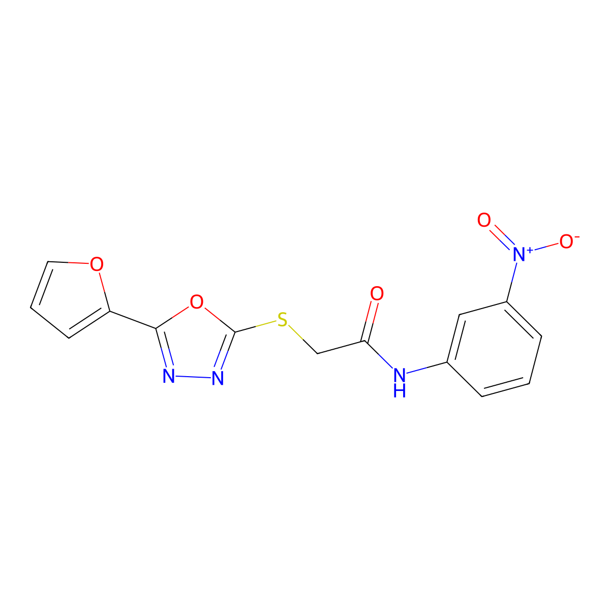 2-{[5-(furan-2-yl)-1,3,4-oxadiazol-2-yl]sulfanyl}-N-(3-nitrophenyl)acetamide molecular structure, CAS 311784-07-3