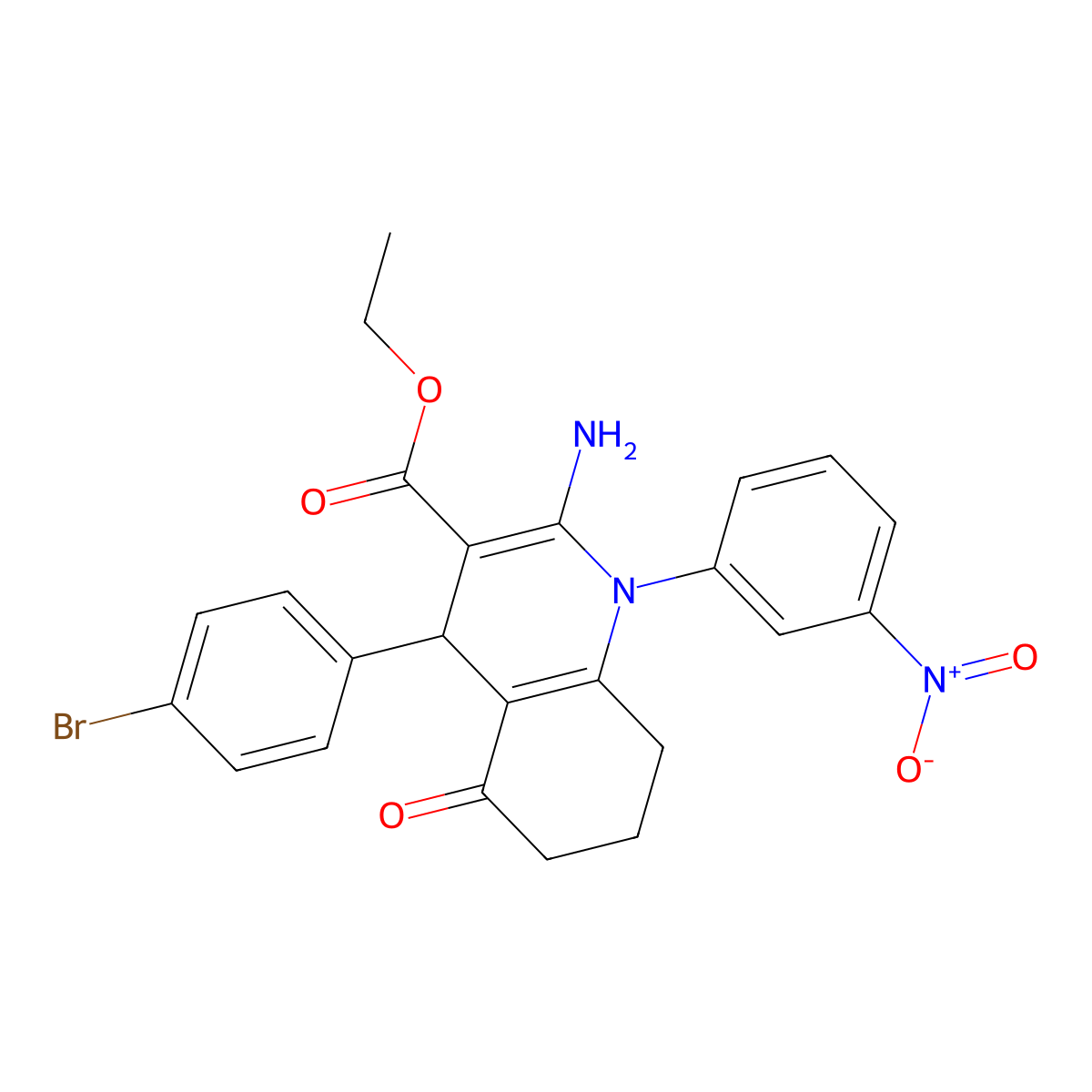 Ethyl 2-amino-4-(4-bromophenyl)-1-(3-nitrophenyl)-5-oxo-1,4,5,6,7,8-hexahydroquinoline-3-carboxylate molecular structure, CAS 311784-17-5