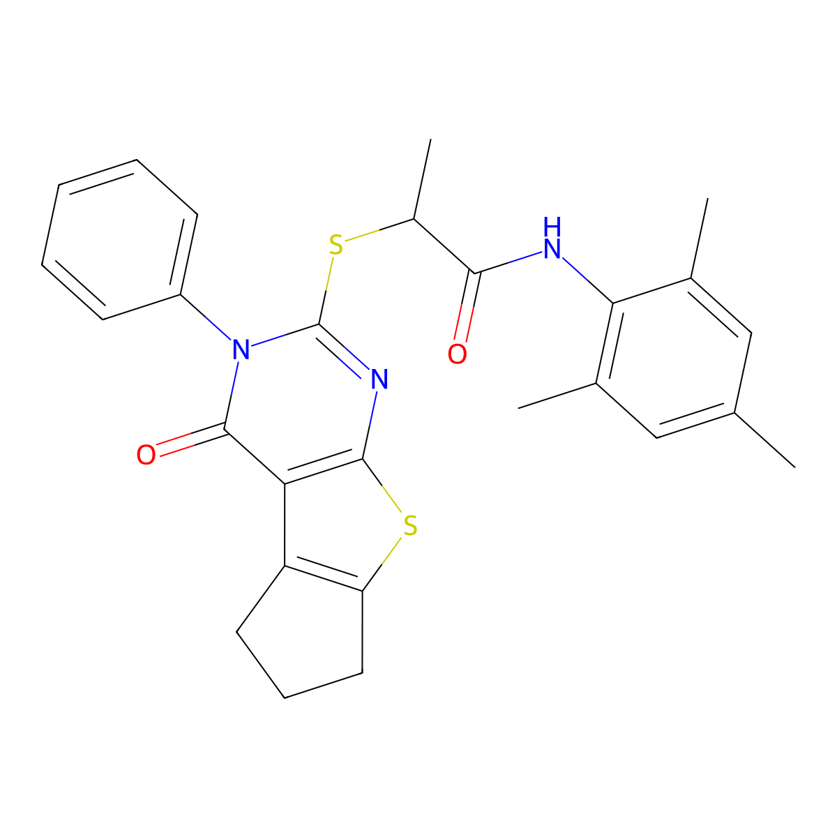 2-[(1-oxo-2-phenyl-7,8-dihydro-6H-cyclopenta[2,3]thieno[2,4-b]pyrimidin-3-yl)sulfanyl]-N-(2,4,6-trimethylphenyl)propanamide molecular structure, CAS 311785-67-8