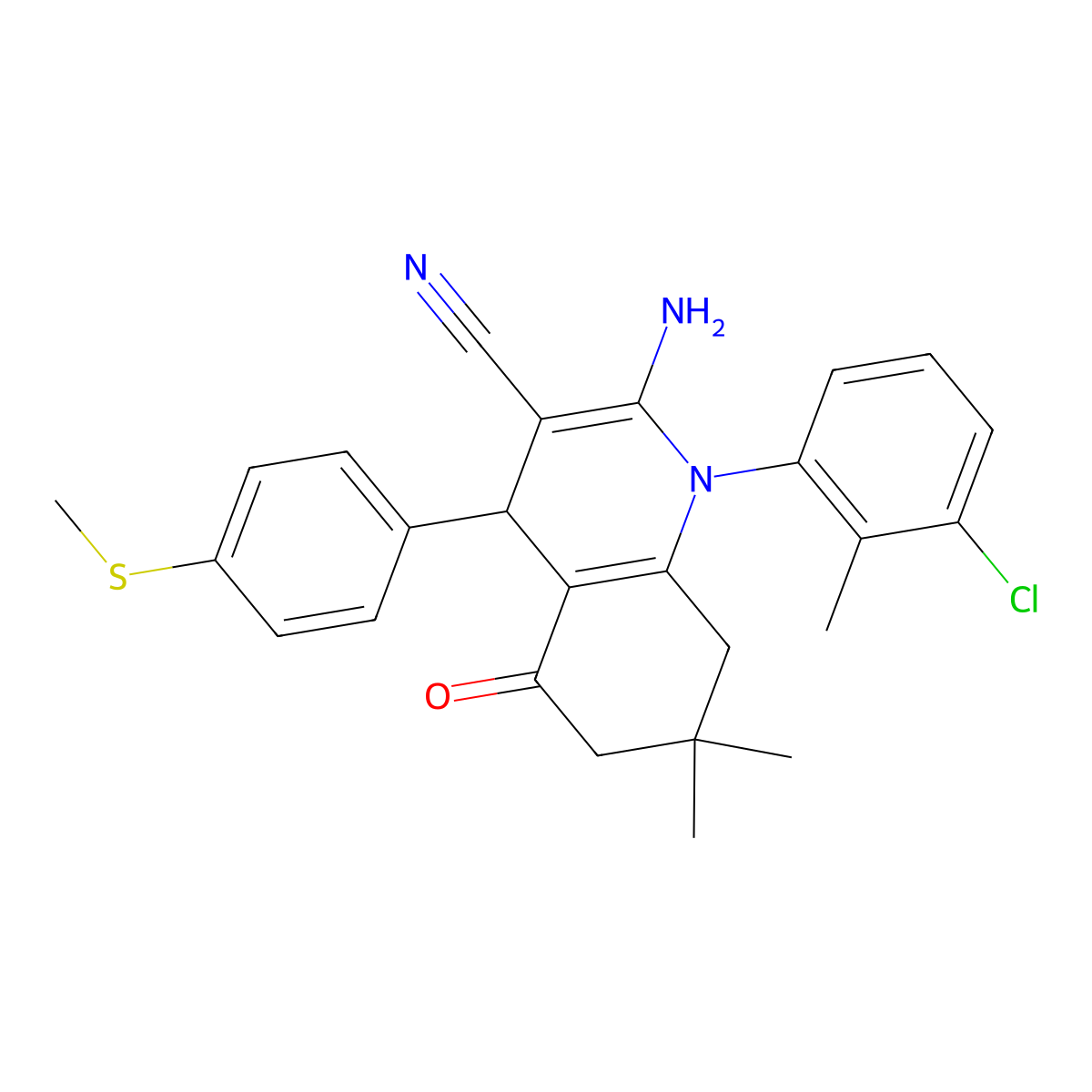2-Amino-1-(3-chloro-2-methylphenyl)-7,7-dimethyl-4-(4-(methylsulfanyl)phenyl)-5-oxo-1,4,5,6,7,8-hexahydro-3-quinolinecarbonitrile molecular structure, CAS 311785-86-1
