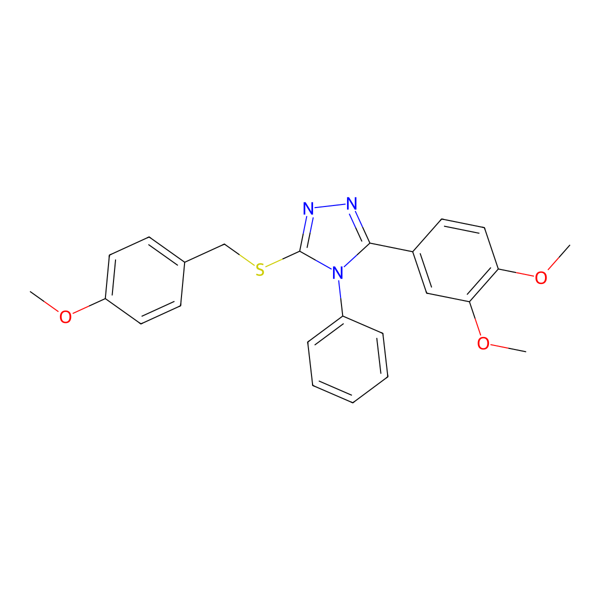 3-(3,4-dimethoxyphenyl)-5-[(4-methoxybenzyl)sulfanyl]-4-phenyl-4H-1,2,4-triazole molecular structure, CAS 311786-92-2