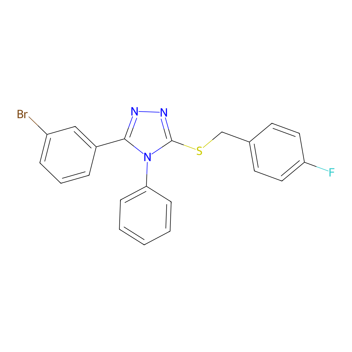 3-(3-Bromophenyl)-5-[(4-fluorophenyl)methylsulfanyl]-4-phenyl-1,2,4-triazole molecular structure, CAS 311787-05-0