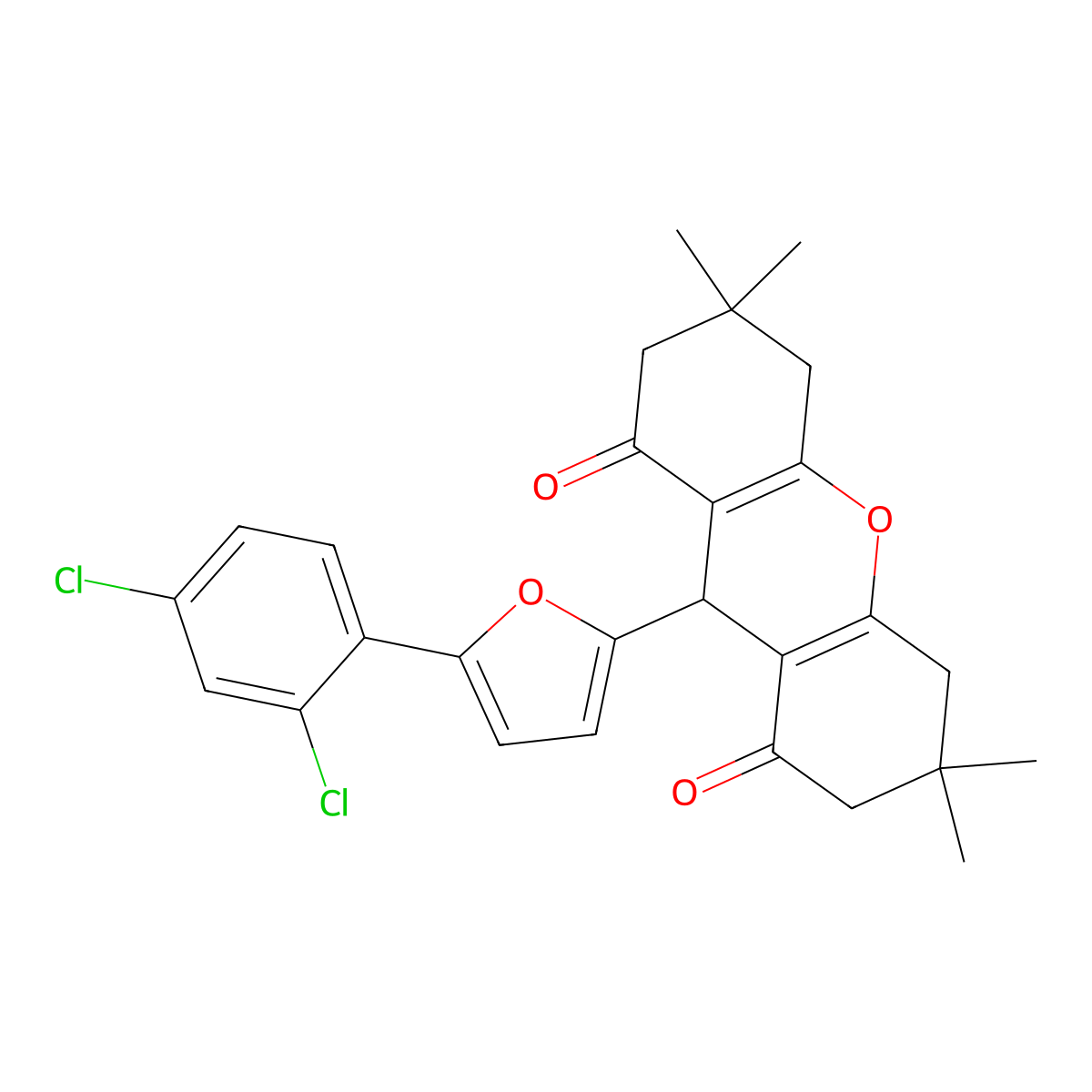 9-[5-(2,4-dichlorophenyl)furan-2-yl]-3,3,6,6-tetramethyl-4,5,7,9-tetrahydro-2H-xanthene-1,8-dione molecular structure, CAS 311787-07-2
