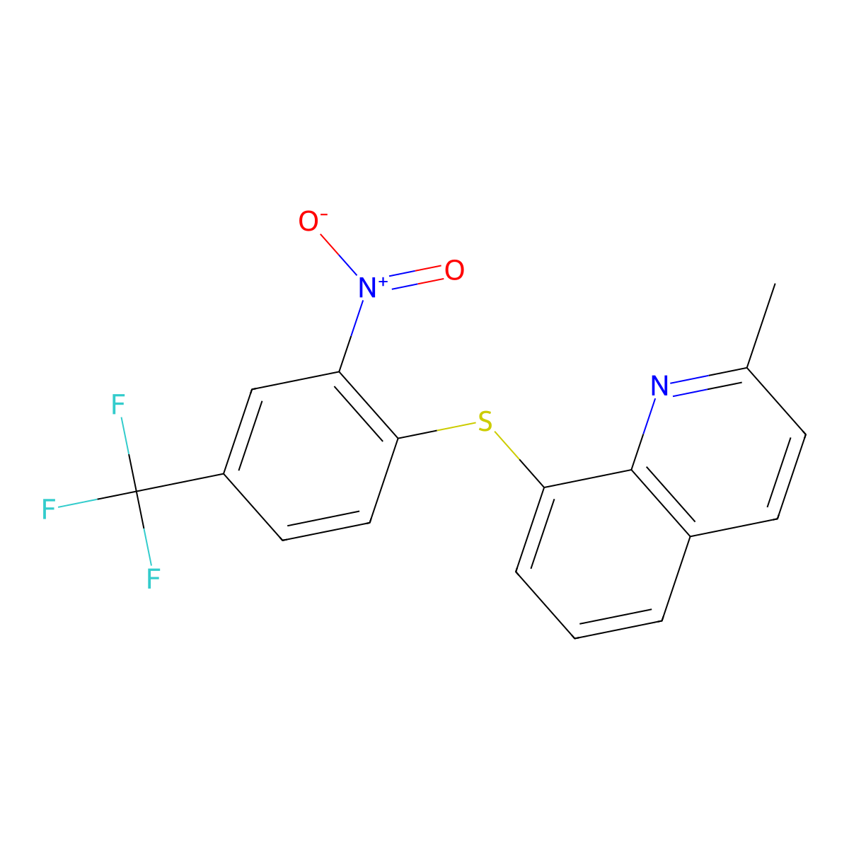 2-Methyl-8-[2-nitro-4-(trifluoromethyl)phenyl]sulfanylquinoline molecular structure, CAS 311787-14-1