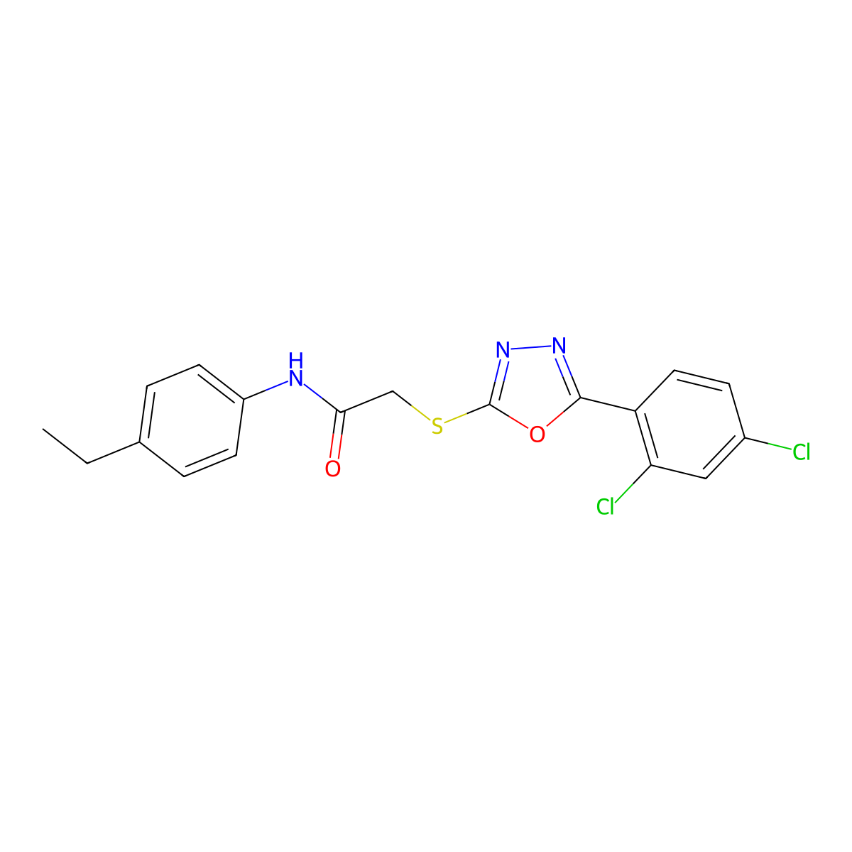 2-[[5-(2,4-dichlorophenyl)-1,3,4-oxadiazol-2-yl]sulfanyl]-N-(4-ethylphenyl)acetamide molecular structure, CAS 311787-33-4