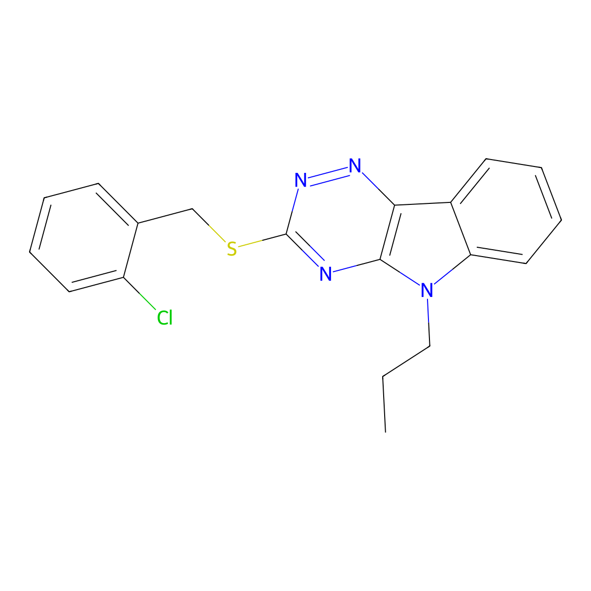 3-[(2-Chlorophenyl)methylsulfanyl]-5-propyl-[1,2,4]triazino[5,6-b]indole molecular structure, CAS 311788-87-1