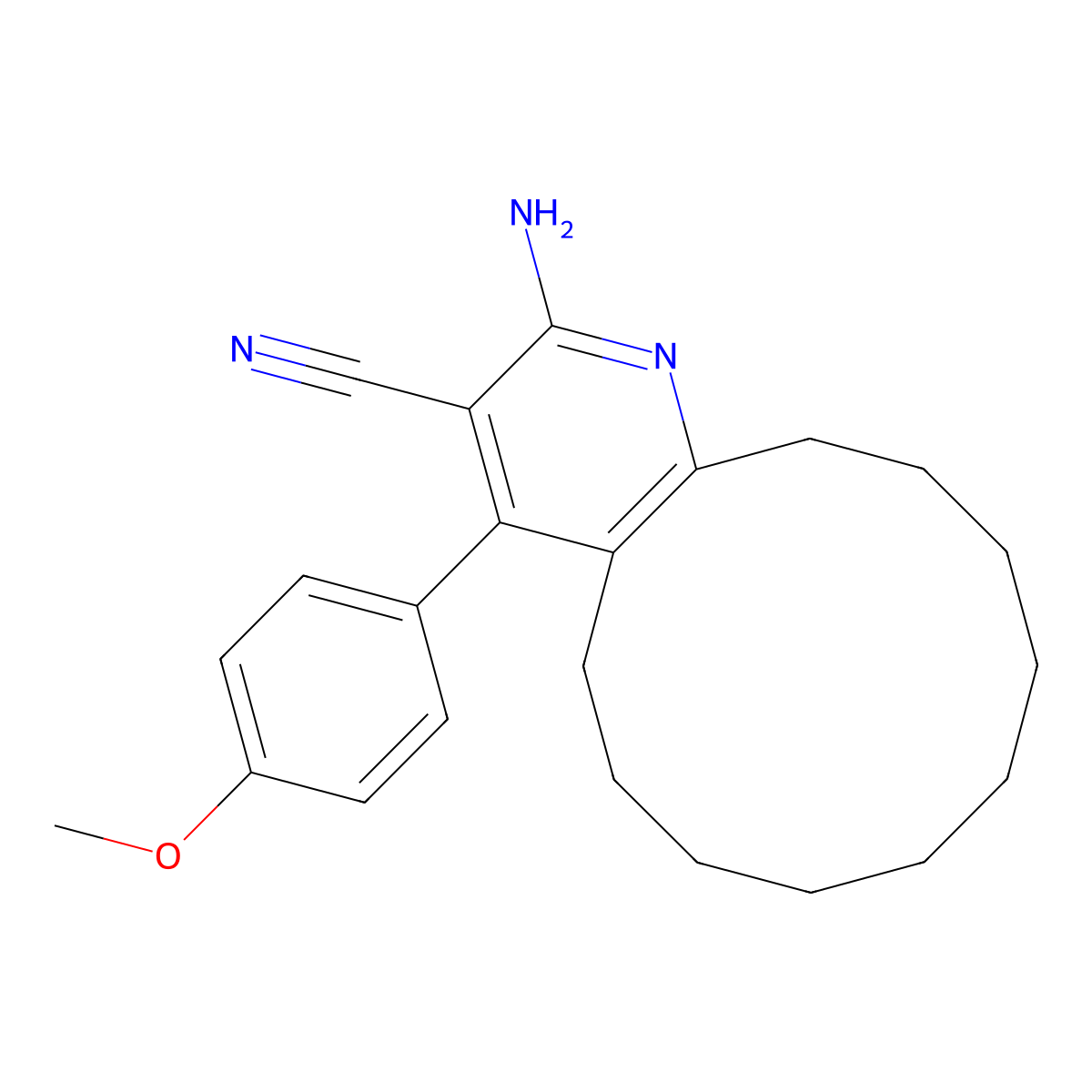 2-Amino-4-(4-methoxyphenyl)-5,6,7,8,9,10,11,12,13,14-decahydrocyclododeca[b]pyridine-3-carbonitrile molecular structure, CAS 311789-14-7
