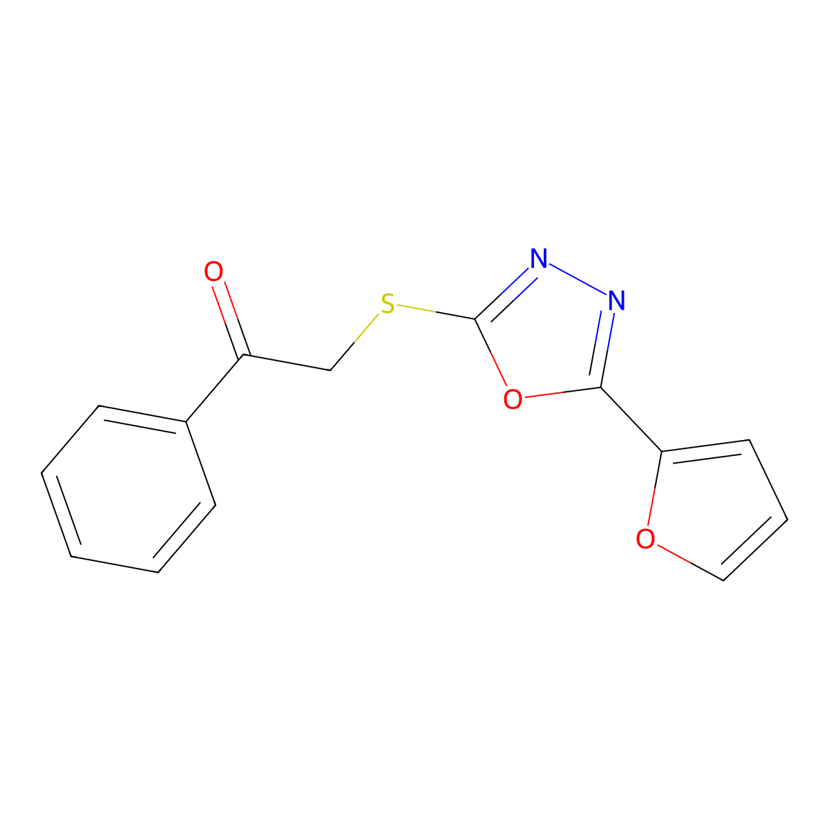 2-{[5-(2-Furyl)-1,3,4-oxadiazol-2-yl]sulfanyl}-1-phenyl-1-ethanone molecular structure, CAS 311789-94-3
