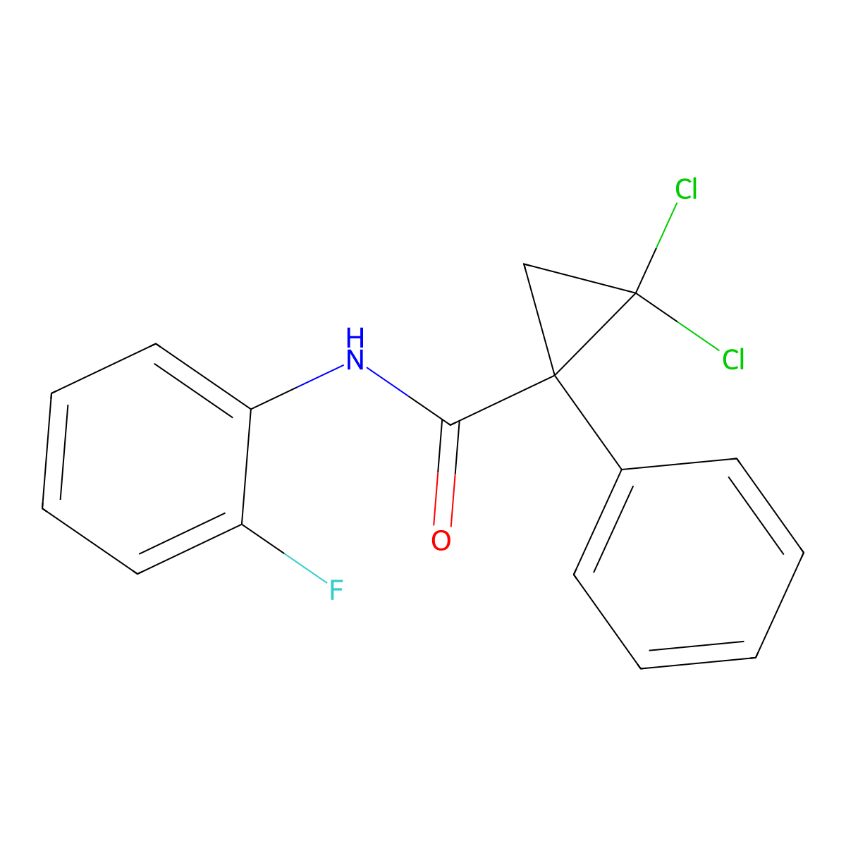 2,2-dichloro-N-(2-fluorophenyl)-1-phenylcyclopropanecarboxamide molecular structure, CAS 311791-45-4