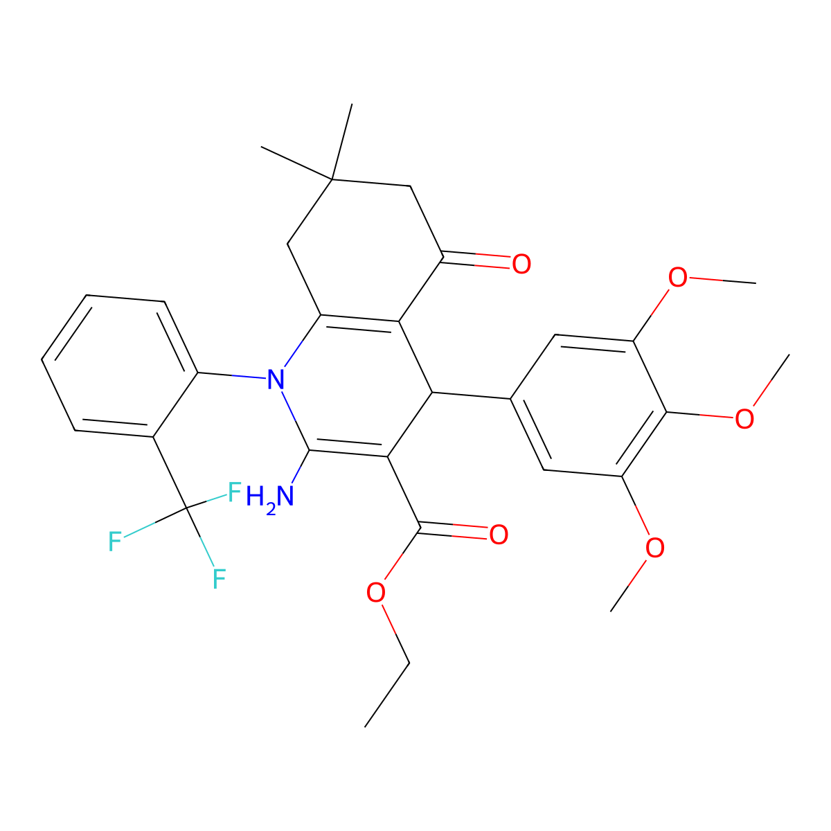 ethyl 2-amino-7,7-dimethyl-5-oxo-1-[2-(trifluoromethyl)phenyl]-4-(3,4,5-trimethoxyphenyl)-6,8-dihydro-4H-quinoline-3-carboxylate molecular structure, CAS 311791-53-4