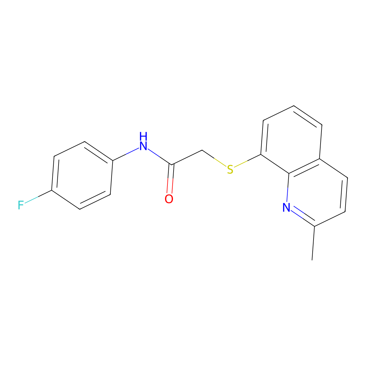 N-(4-fluorophenyl)-2-(2-methylquinolin-8-yl)sulfanylacetamide molecular structure, CAS 311791-71-6