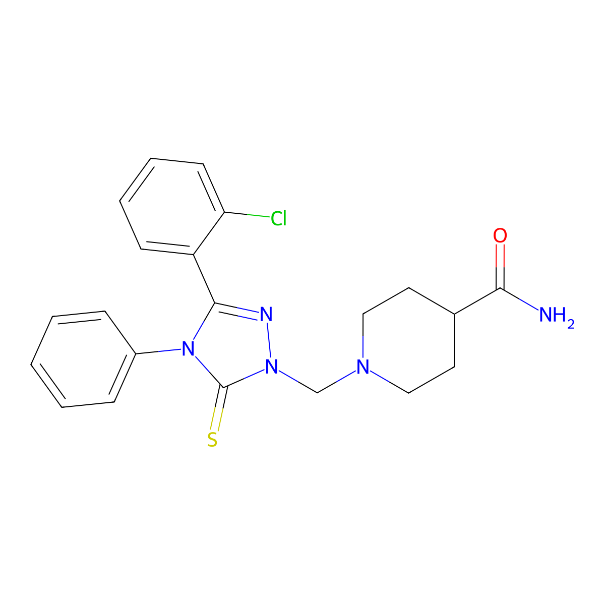 1-[[3-(2-Chlorophenyl)-4-phenyl-5-sulfanylidene-1,2,4-triazol-1-yl]methyl]piperidine-4-carboxamide molecular structure, CAS 311791-73-8