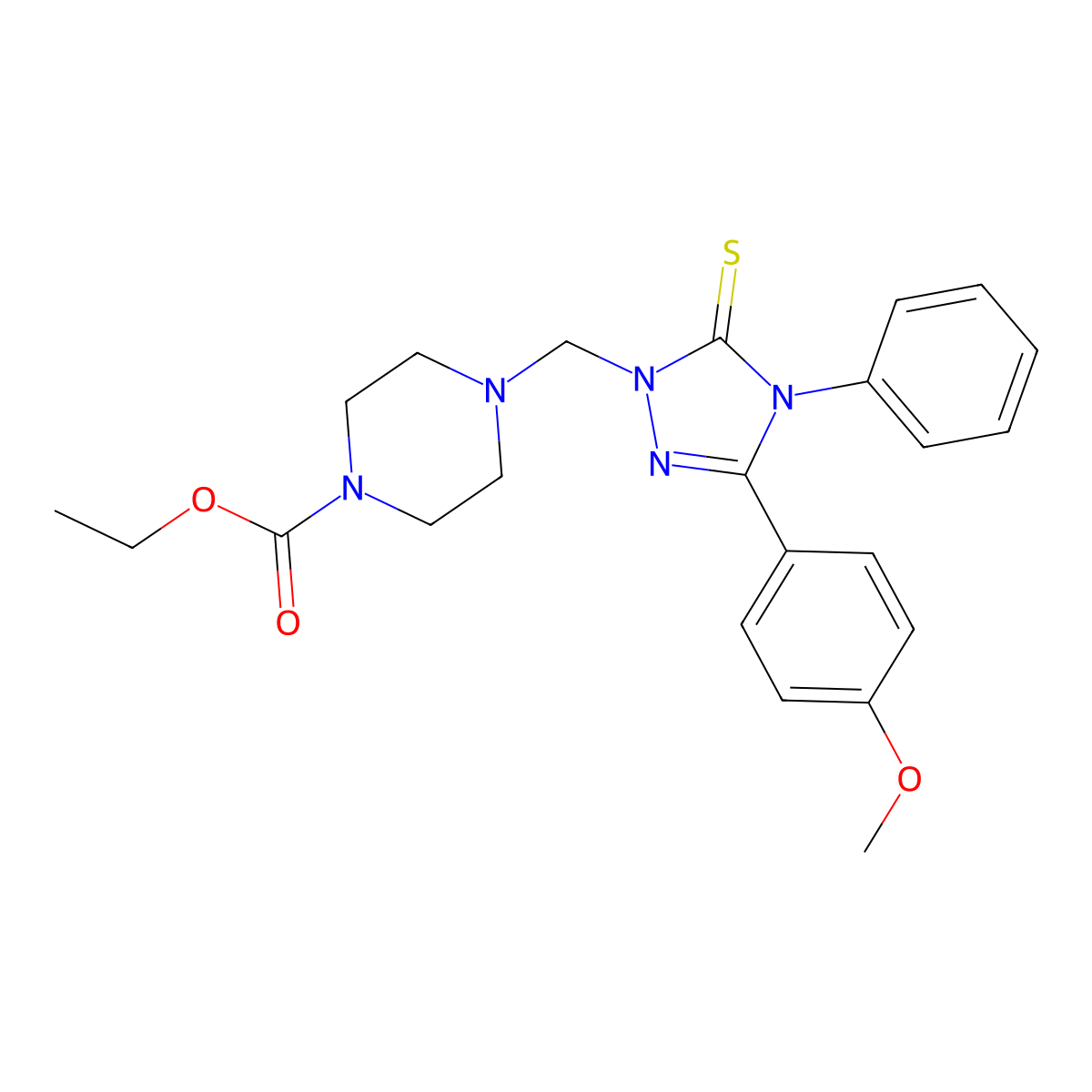 Ethyl 4-[[3-(4-methoxyphenyl)-4-phenyl-5-sulfanylidene-1,2,4-triazol-1-yl]methyl]piperazine-1-carboxylate molecular structure, CAS 311791-74-9
