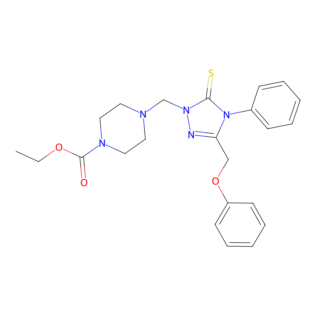 Ethyl 4-[[3-(phenoxymethyl)-4-phenyl-5-sulfanylidene-1,2,4-triazol-1-yl]methyl]piperazine-1-carboxylate molecular structure, CAS 311791-75-0