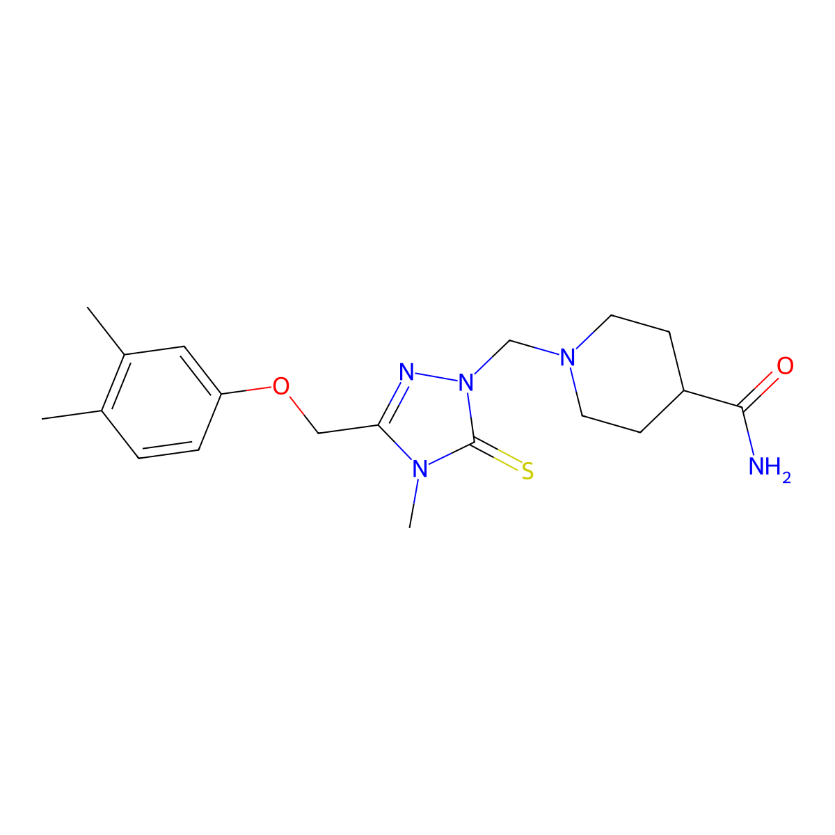 1-[[3-[(3,4-Dimethylphenoxy)methyl]-4-methyl-5-sulfanylidene-1,2,4-triazol-1-yl]methyl]piperidine-4-carboxamide molecular structure, CAS 311791-80-7