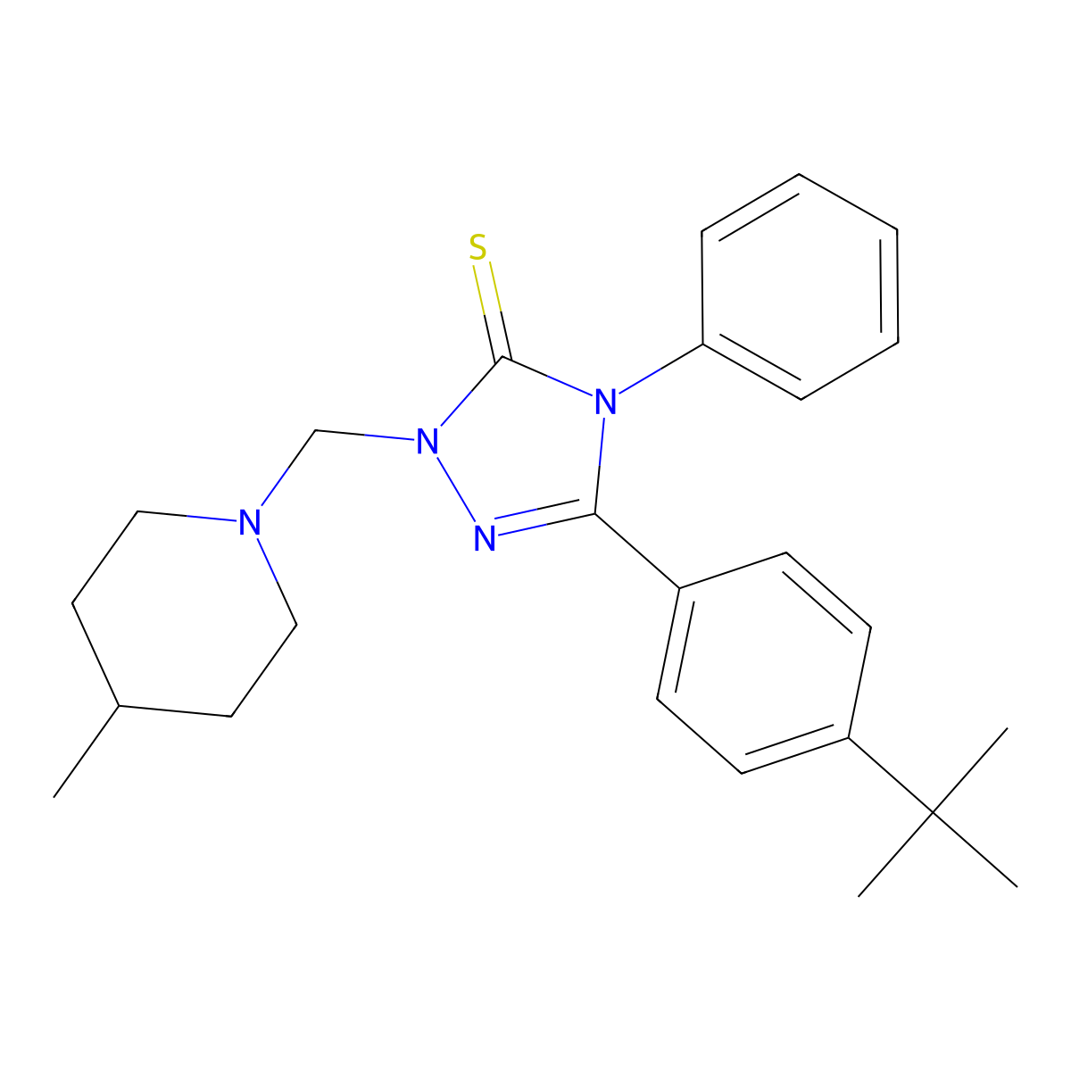 5-(4-Tert-butylphenyl)-2-[(4-methylpiperidin-1-yl)methyl]-4-phenyl-1,2,4-triazole-3-thione molecular structure, CAS 311791-81-8