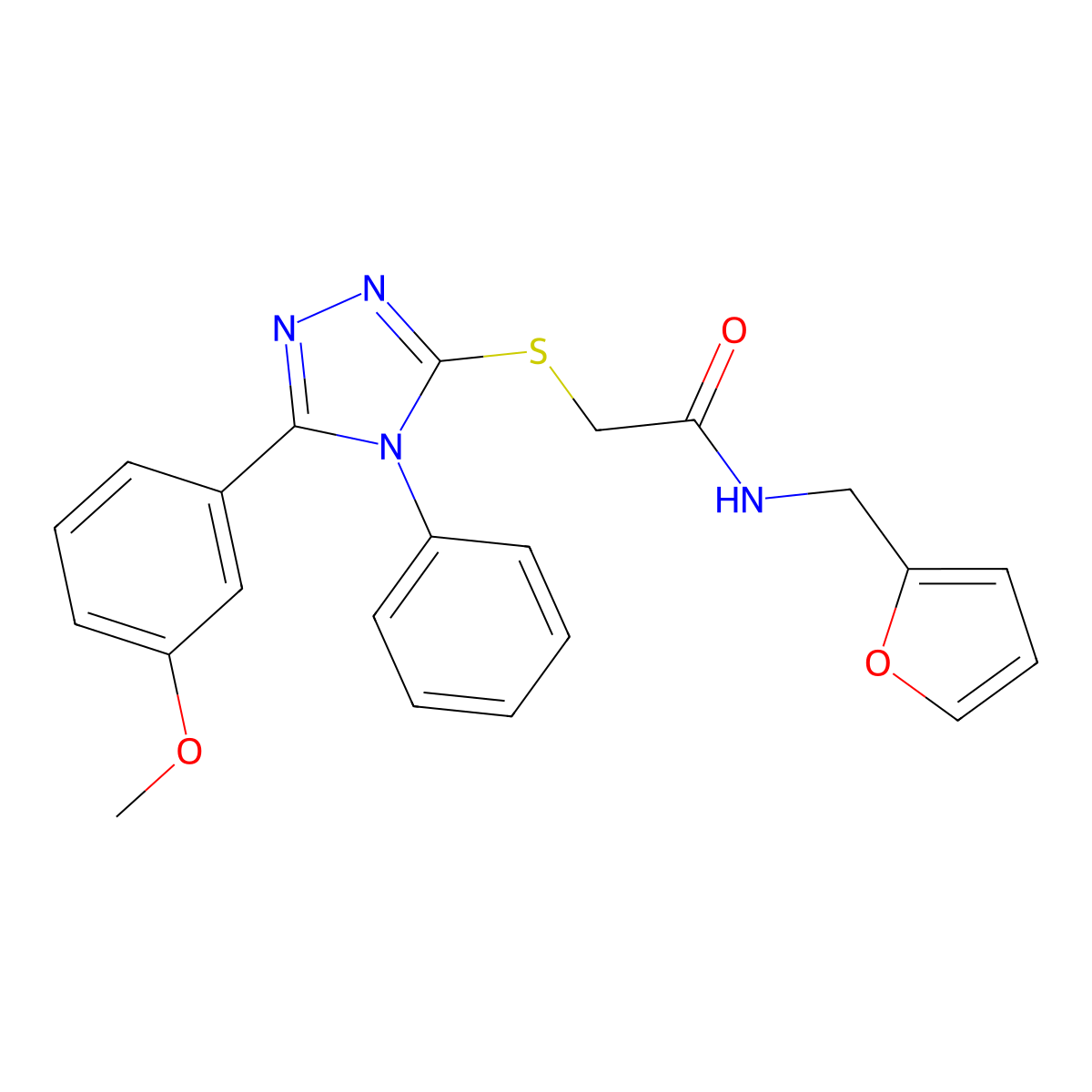 N-(furan-2-ylmethyl)-2-{[5-(3-methoxyphenyl)-4-phenyl-4H-1,2,4-triazol-3-yl]sulfanyl}acetamide molecular structure, CAS 311792-55-9