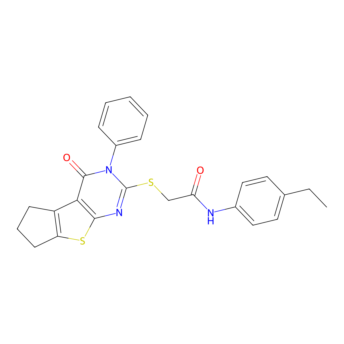 N-(4-ethylphenyl)-2-[(4-oxo-3-phenyl-3,5,6,7-tetrahydro-4H-cyclopenta[4,5]thieno[2,3-d]pyrimidin-2-yl)sulfanyl]acetamide molecular structure, CAS 311792-62-8