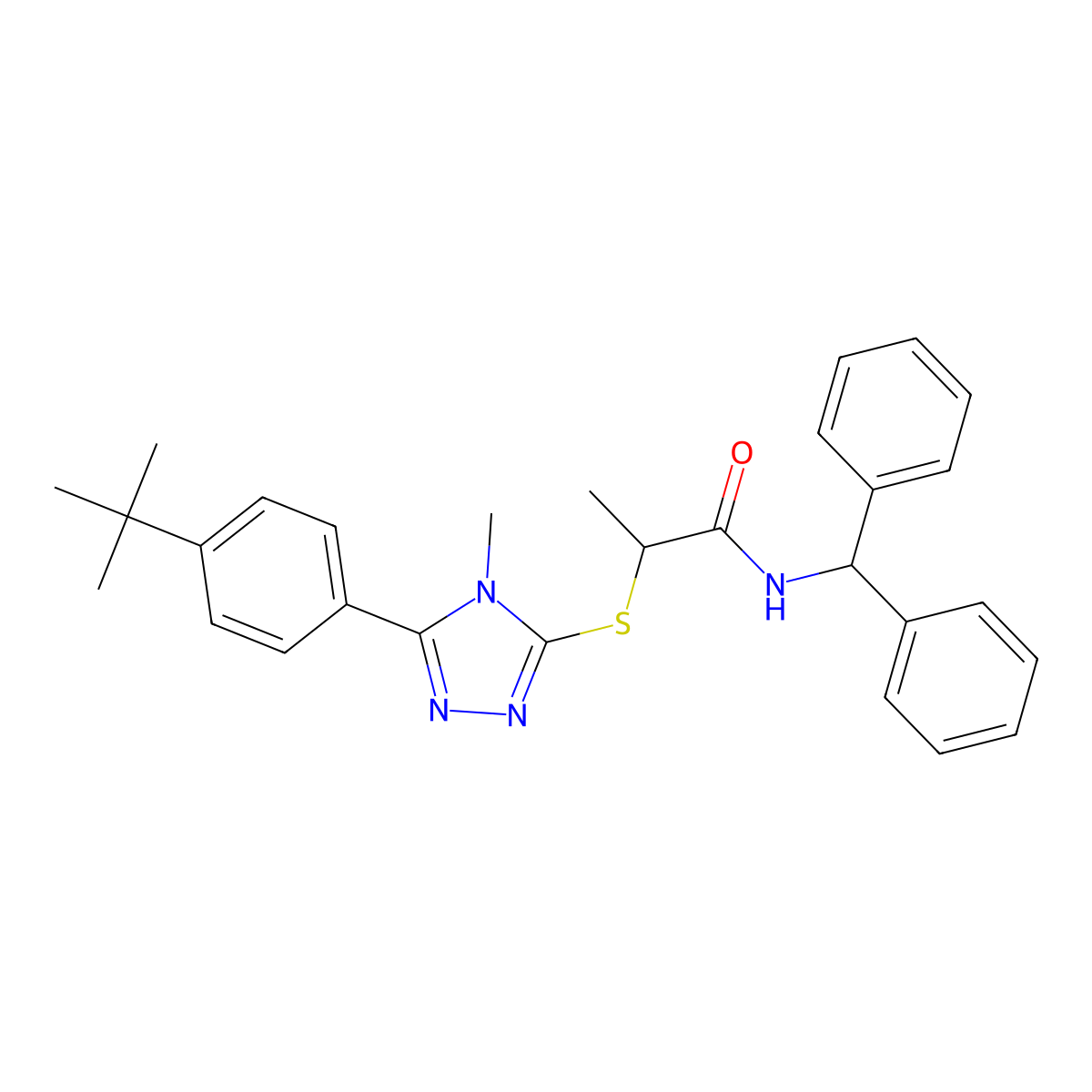 N-benzhydryl-2-[[5-(4-tert-butylphenyl)-4-methyl-1,2,4-triazol-3-yl]sulfanyl]propanamide molecular structure, CAS 311792-63-9