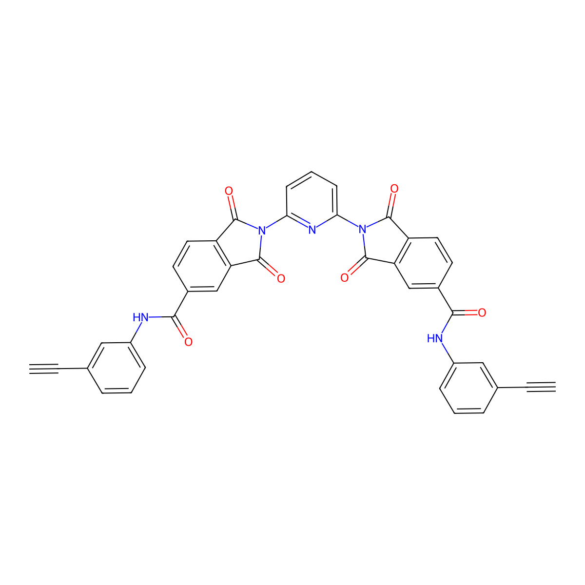 N-(3-ethynylphenyl)-2-[6-[5-[(3-ethynylphenyl)carbamoyl]-1,3-dioxoisoindol-2-yl]pyridin-2-yl]-1,3-dioxoisoindole-5-carboxamide molecular structure, CAS 311792-68-4