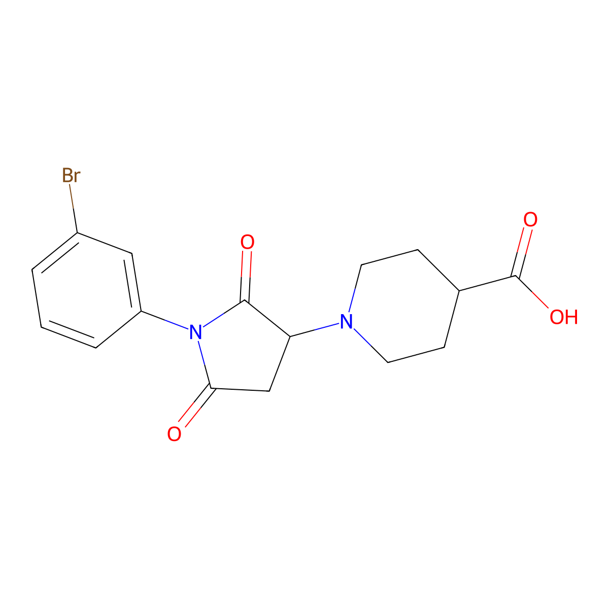 1-[1-(3-Bromophenyl)-2,5-dioxopyrrolidin-3-yl]piperidine-4-carboxylic acid molecular structure, CAS 311793-24-5