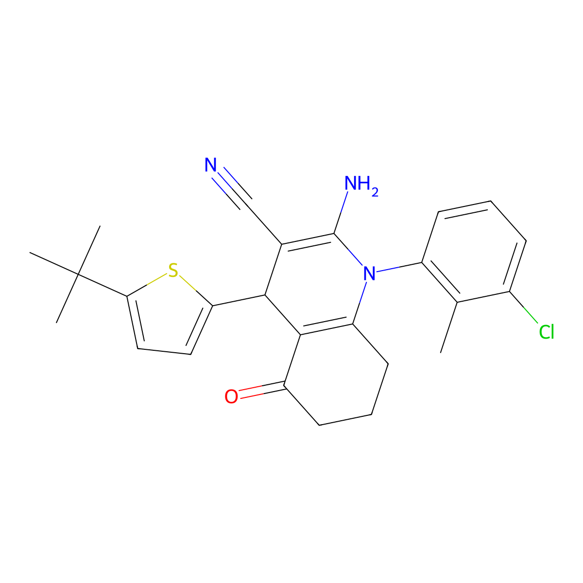 2-Amino-4-(5-tert-butyl-2-thienyl)-1-(3-chloro-2-methylphenyl)-5-oxo-1,4,5,6,7,8-hexahydro-3-quinolinecarbonitrile molecular structure, CAS 311793-40-5
