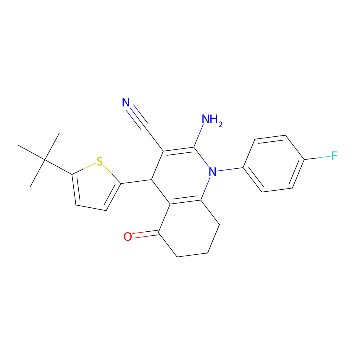 2-Amino-4-(5-tert-butyl-2-thienyl)-1-(4-fluorophenyl)-5-oxo-1,4,5,6,7,8-hexahydro-3-quinolinecarbonitrile molecular structure, CAS 311793-42-7