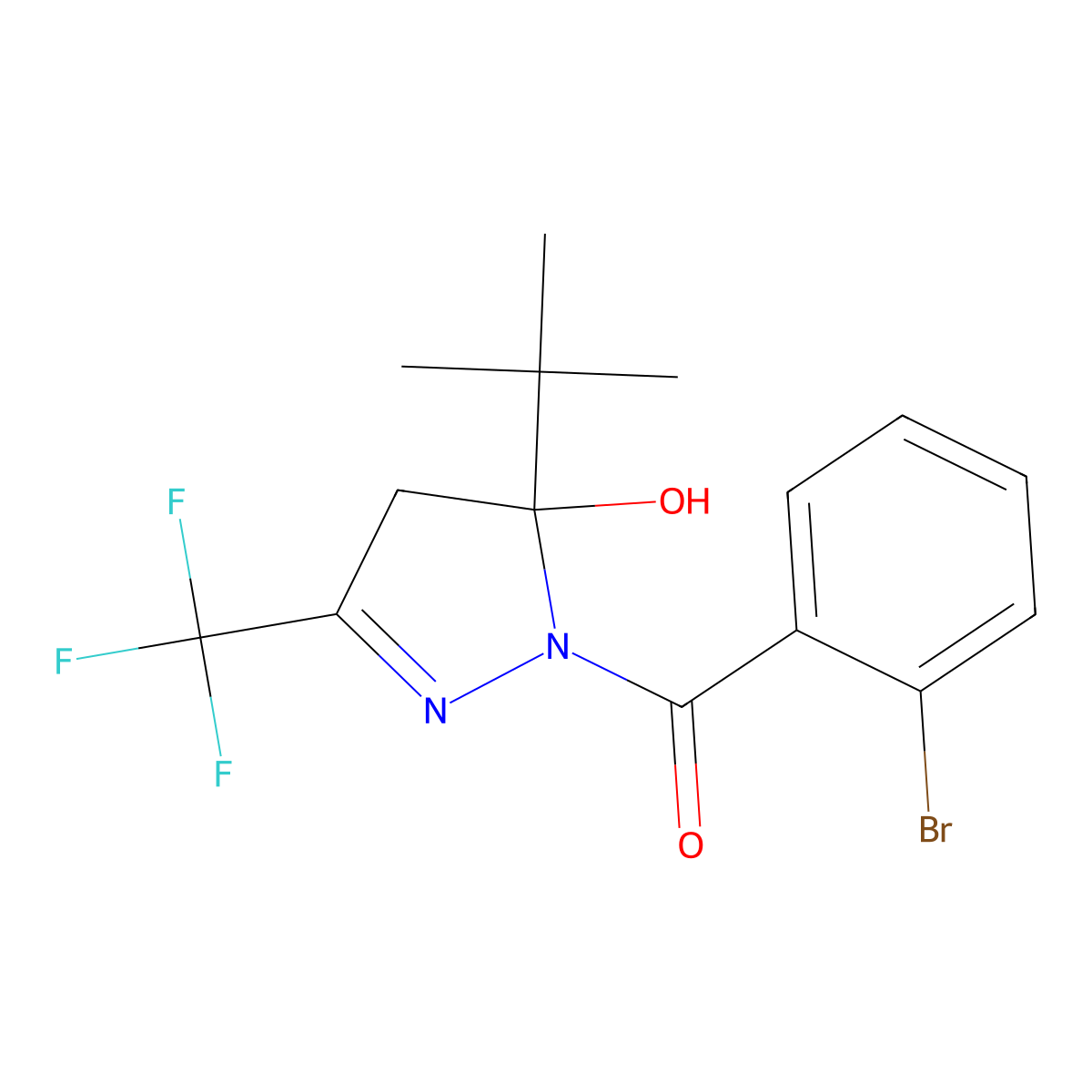 (2-bromophenyl)-[5-tert-butyl-5-hydroxy-3-(trifluoromethyl)-4H-pyrazol-1-yl]methanone molecular structure, CAS 311793-50-7