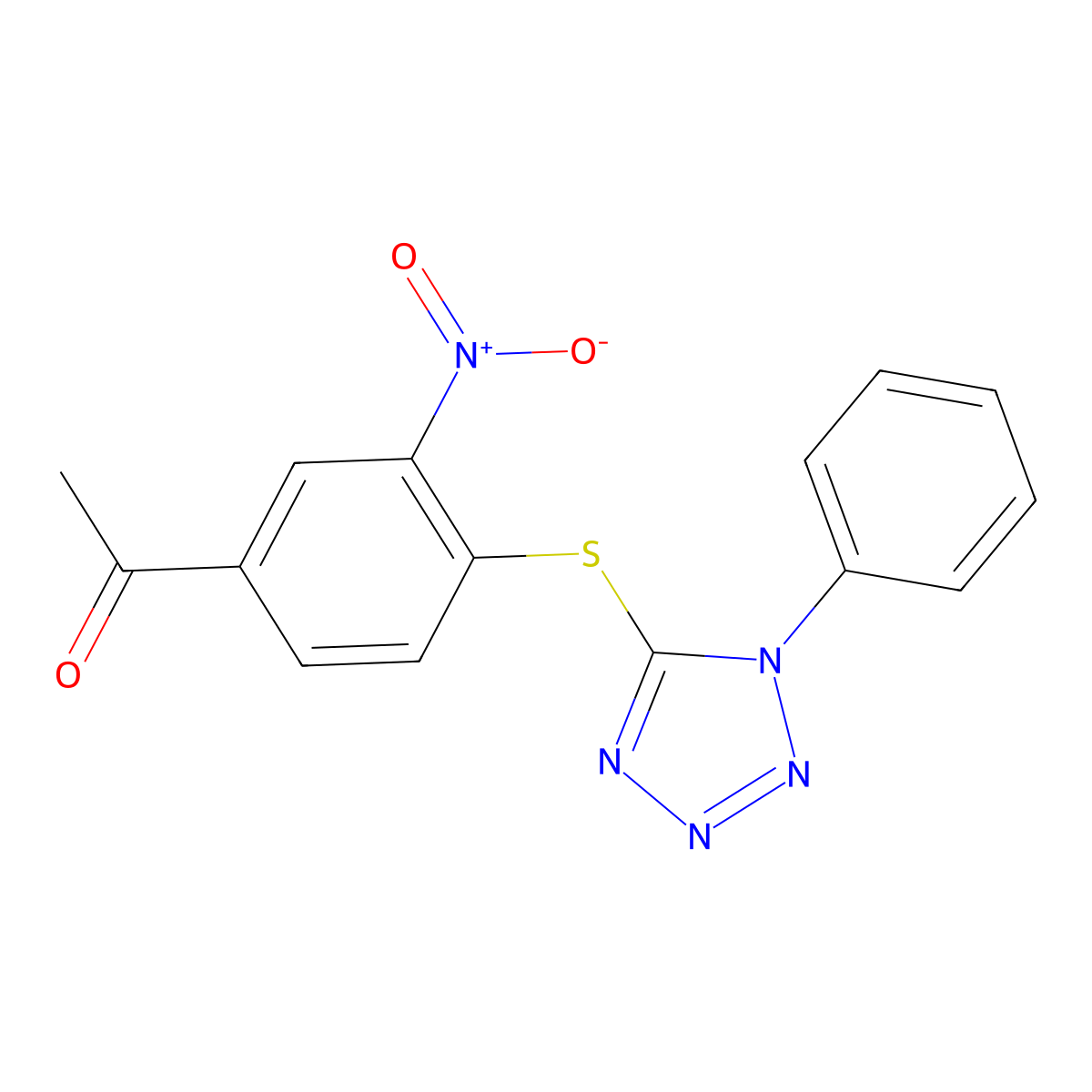 1-[3-Nitro-4-(1-phenyltetrazol-5-yl)sulfanylphenyl]ethanone molecular structure, CAS 311793-79-0