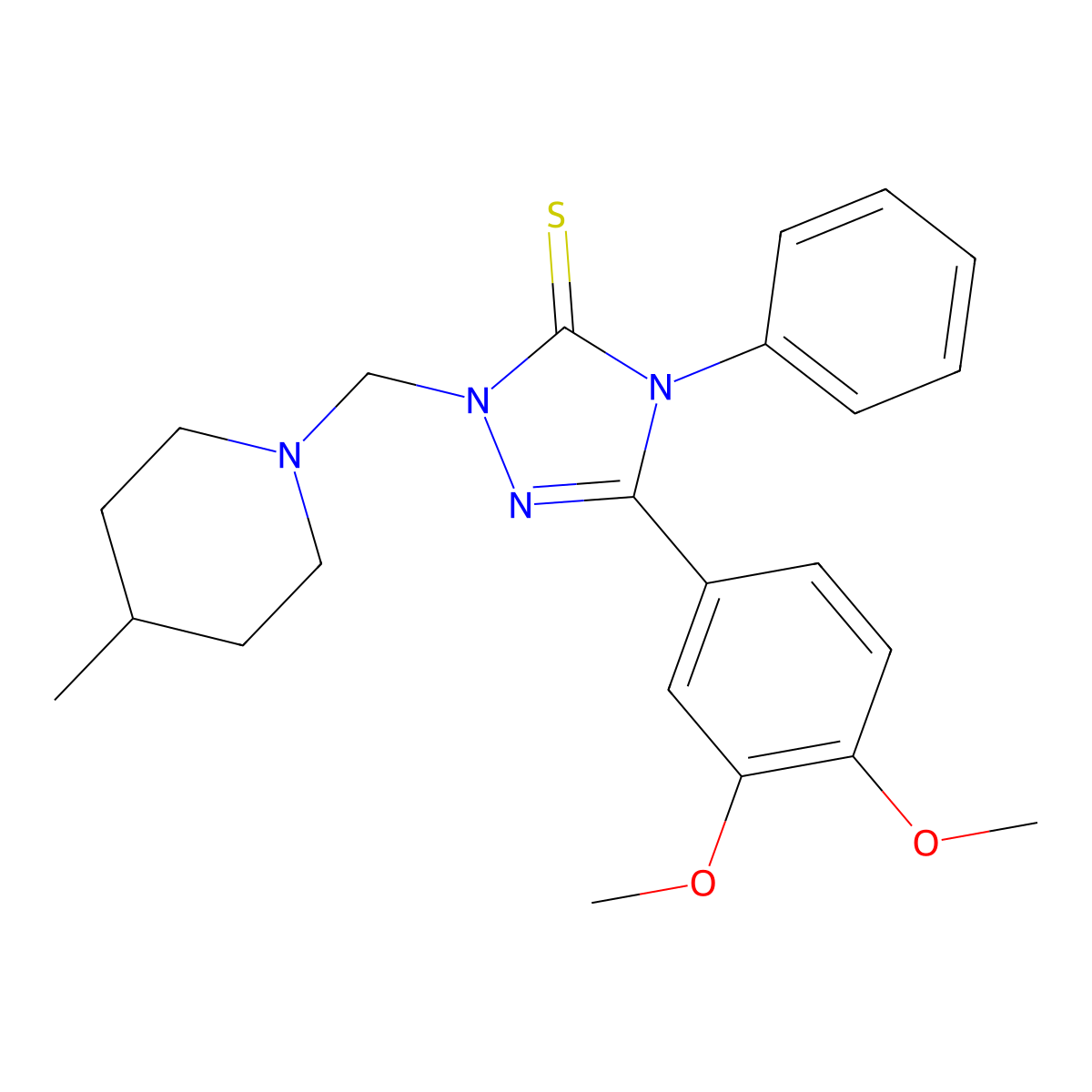5-(3,4-Dimethoxyphenyl)-2-[(4-methylpiperidin-1-yl)methyl]-4-phenyl-1,2,4-triazole-3-thione molecular structure, CAS 311793-81-4