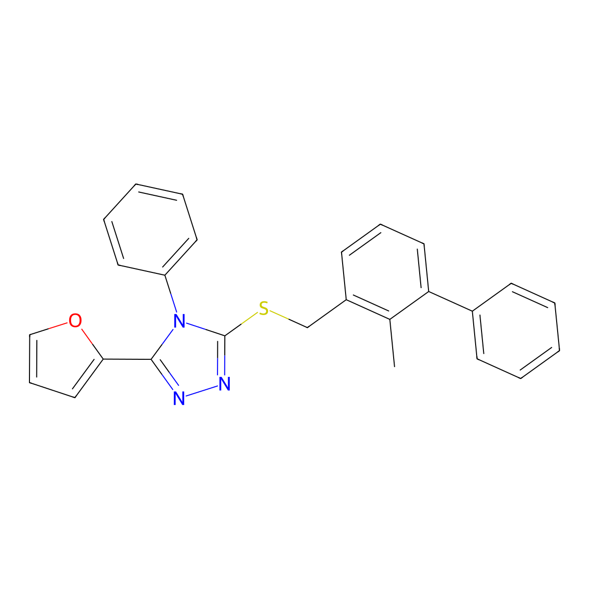 3-(Furan-2-yl)-5-[(2-methyl-3-phenylphenyl)methylsulfanyl]-4-phenyl-1,2,4-triazole molecular structure, CAS 311793-88-1