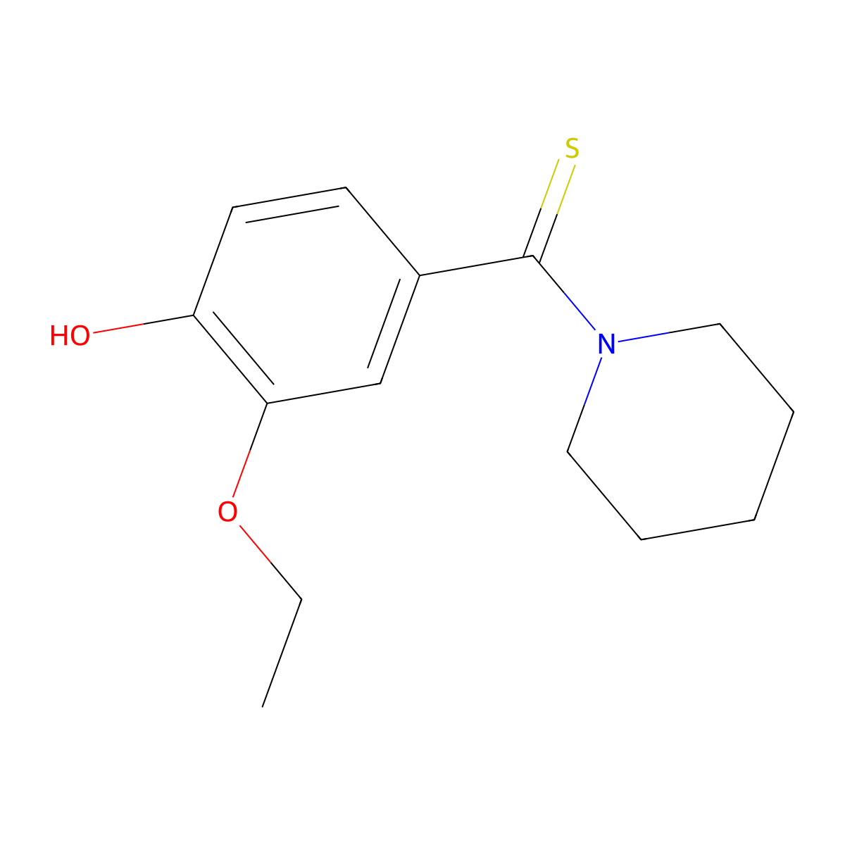(3-Ethoxy-4-hydroxyphenyl)(piperidin-1-yl)methanethione molecular structure, CAS 311794-64-6
