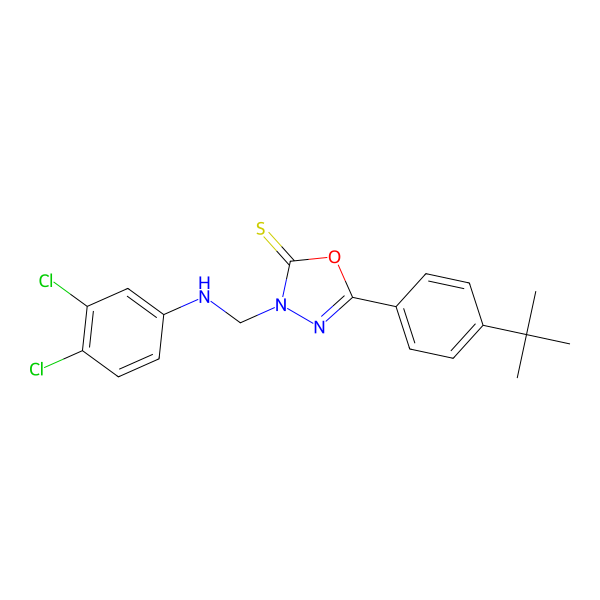 5-(4-tert-butylphenyl)-3-[(3,4-dichloroanilino)methyl]-1,3,4-oxadiazole-2(3H)-thione molecular structure, CAS 311794-95-3