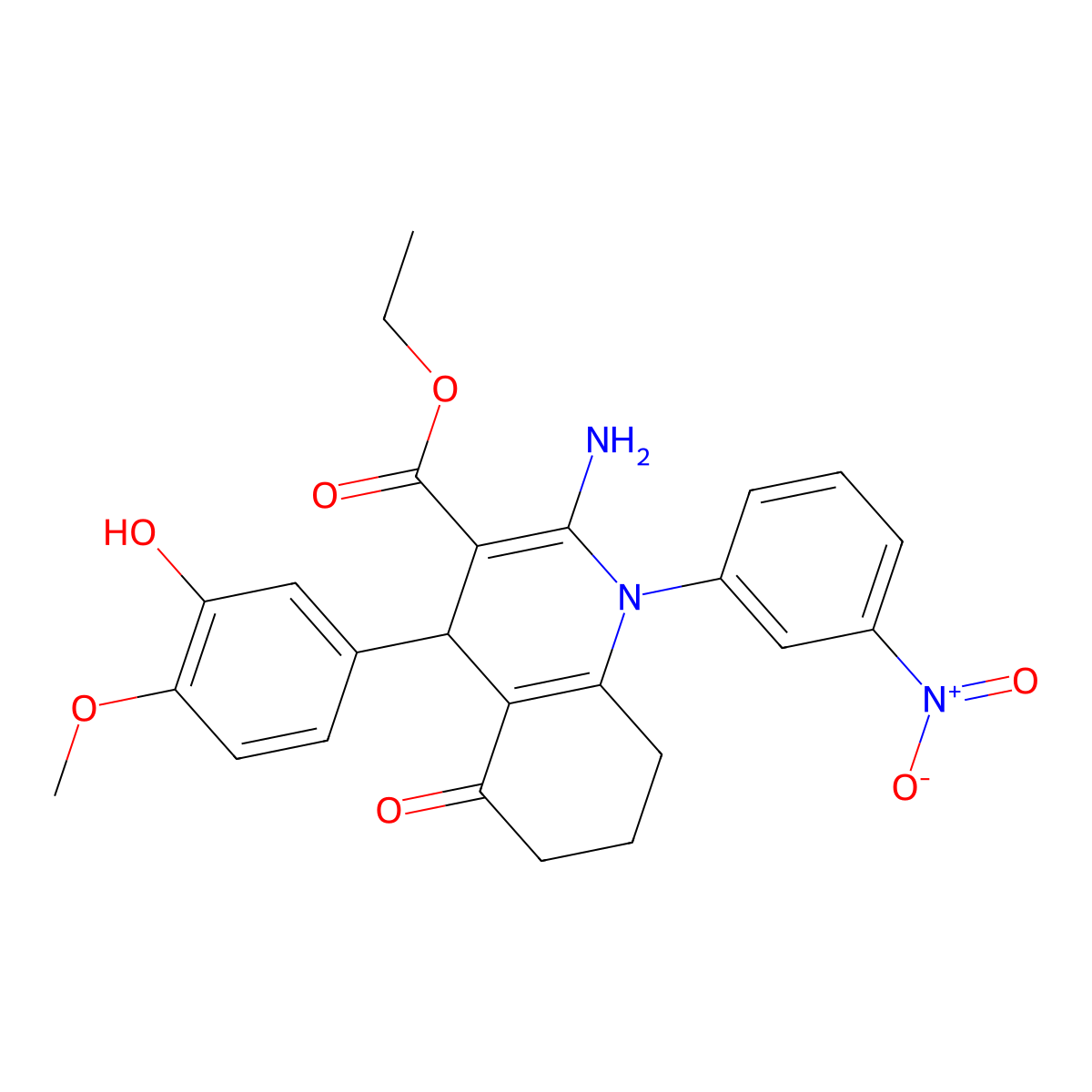 Ethyl 2-amino-4-(3-hydroxy-4-methoxyphenyl)-1-{3-nitrophenyl}-5-oxo-1,4,5,6,7,8-hexahydro-3-quinolinecarboxylate molecular structure, CAS 311795-04-7