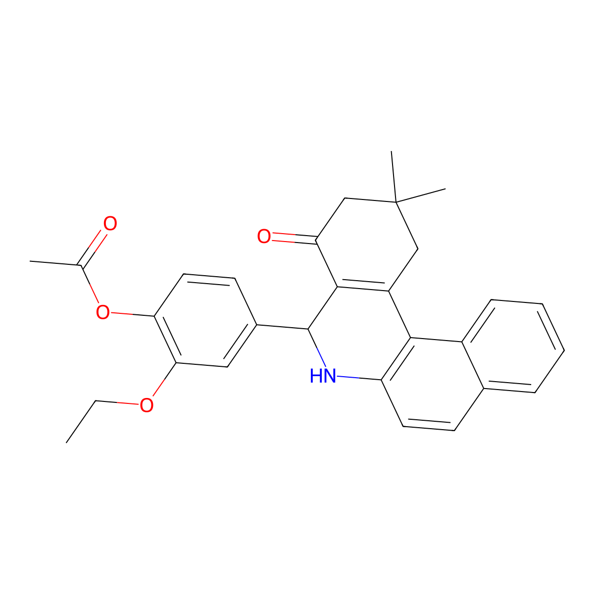 4-(2,2-Dimethyl-4-oxo-1,2,3,4,5,6-hexahydrobenzo[a]phenanthridin-5-yl)-2-ethoxyphenyl acetate molecular structure, CAS 311795-33-2