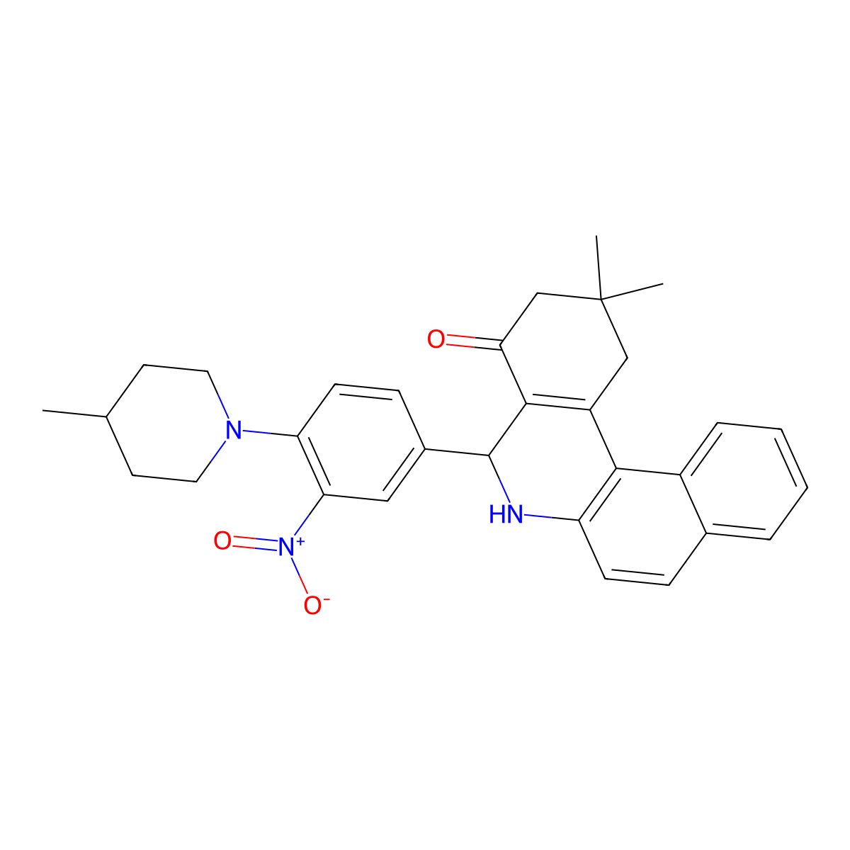 2,2-Dimethyl-5-[4-(4-methylpiperidin-1-yl)-3-nitrophenyl]-1,3,5,6-tetrahydrobenzo[a]phenanthridin-4-one molecular structure, CAS 311796-24-4