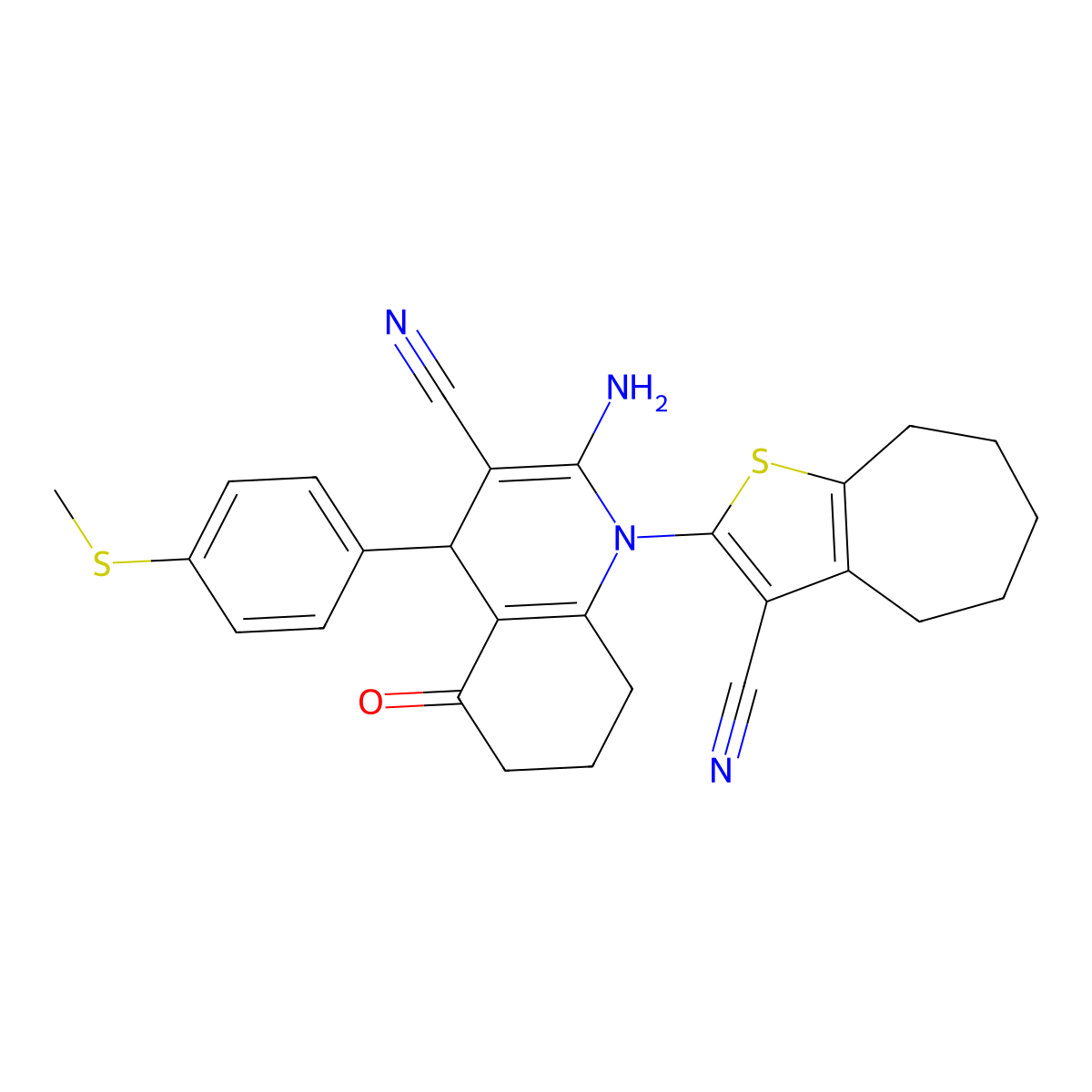 2-Amino-1-(3-cyano-5,6,7,8-tetrahydro-4H-cyclohepta[B]thien-2-YL)-4-[4-(methylsulfanyl)phenyl]-5-oxo-1,4,5,6,7,8-hexahydro-3-quinolinecarbonitri LE molecular structure, CAS 311797-48-5