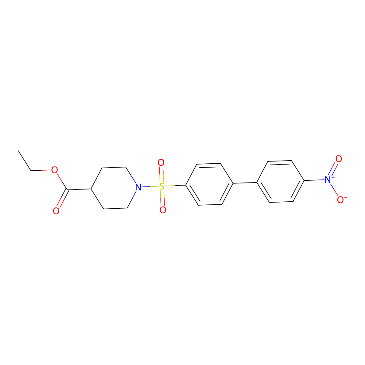 Ethyl 1-[4-(4-nitrophenyl)phenyl]sulfonylpiperidine-4-carboxylate molecular structure, CAS 311797-76-9